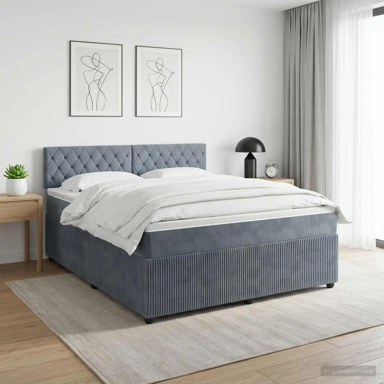 Boxspringbett Samt Dunkelgrau 140x200 cm mit verstellbarem Kopfteil