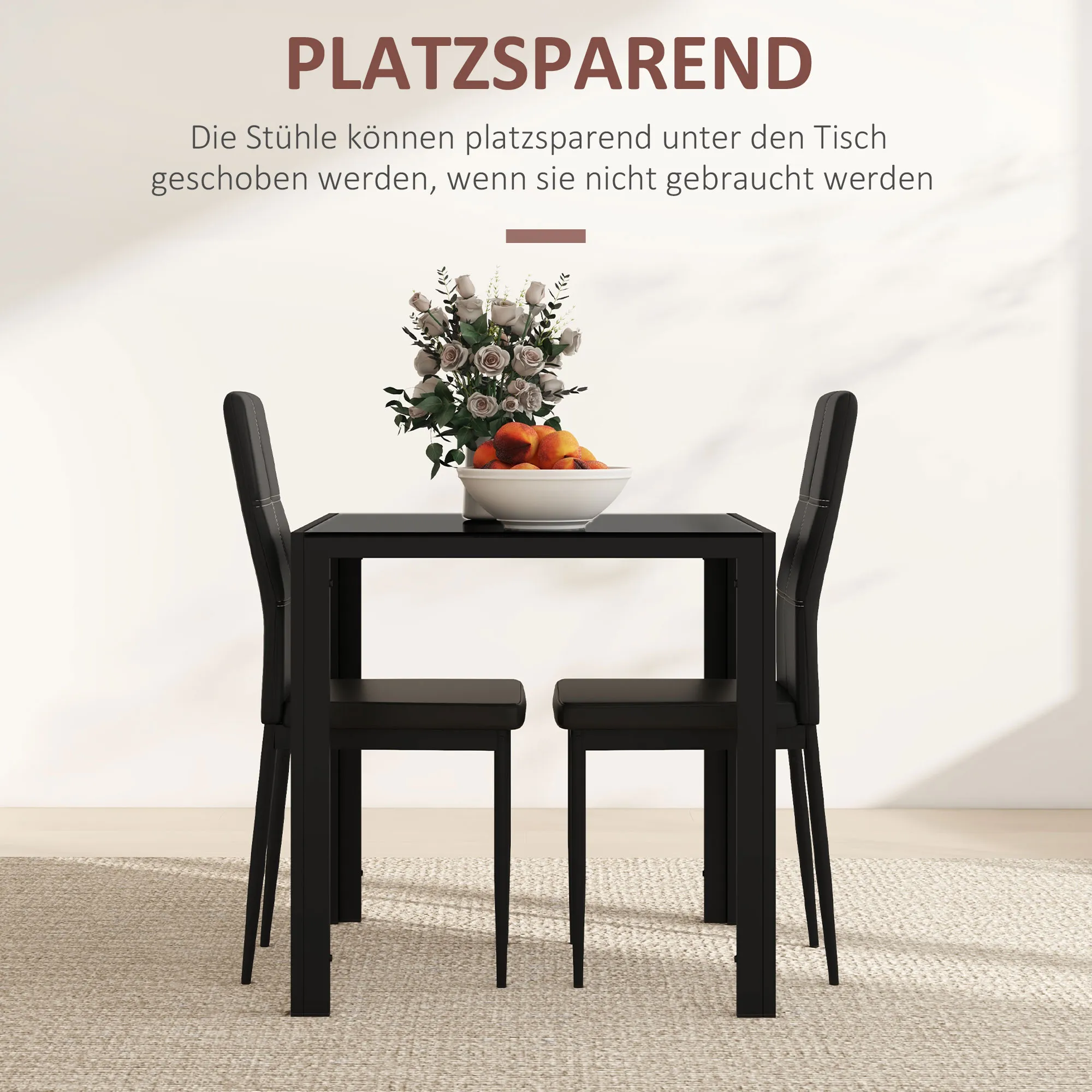 Esstisch Set Schwarz 75x75x75 cm für 2 Personen mit Stühlen