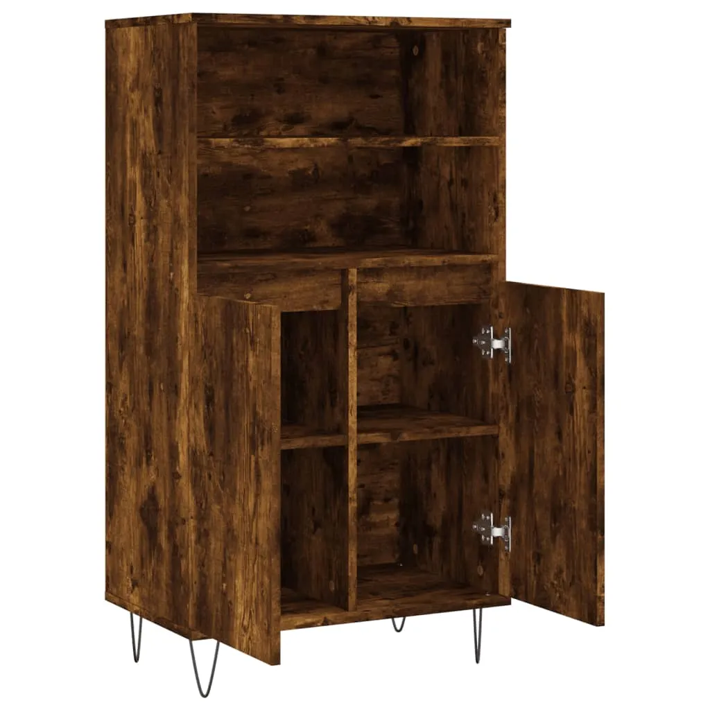 Highboard 60 x 36 x 110 cm in Räuchereiche mit Metallfüßen