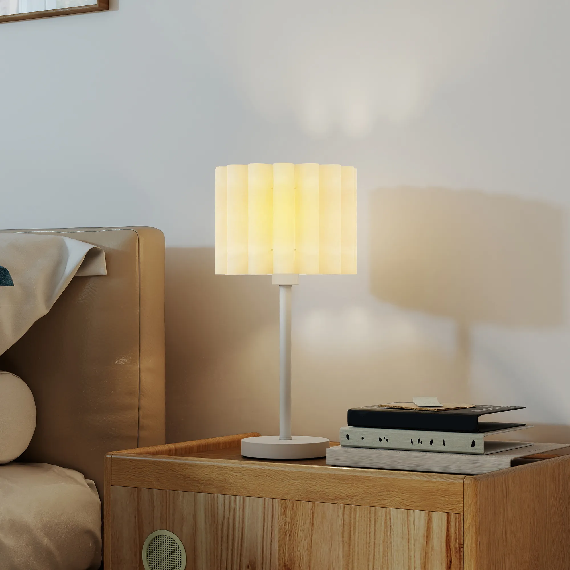 Tischlampe Retro-Stil Kunststoff-Schirm E27 Metallfuß Weiß