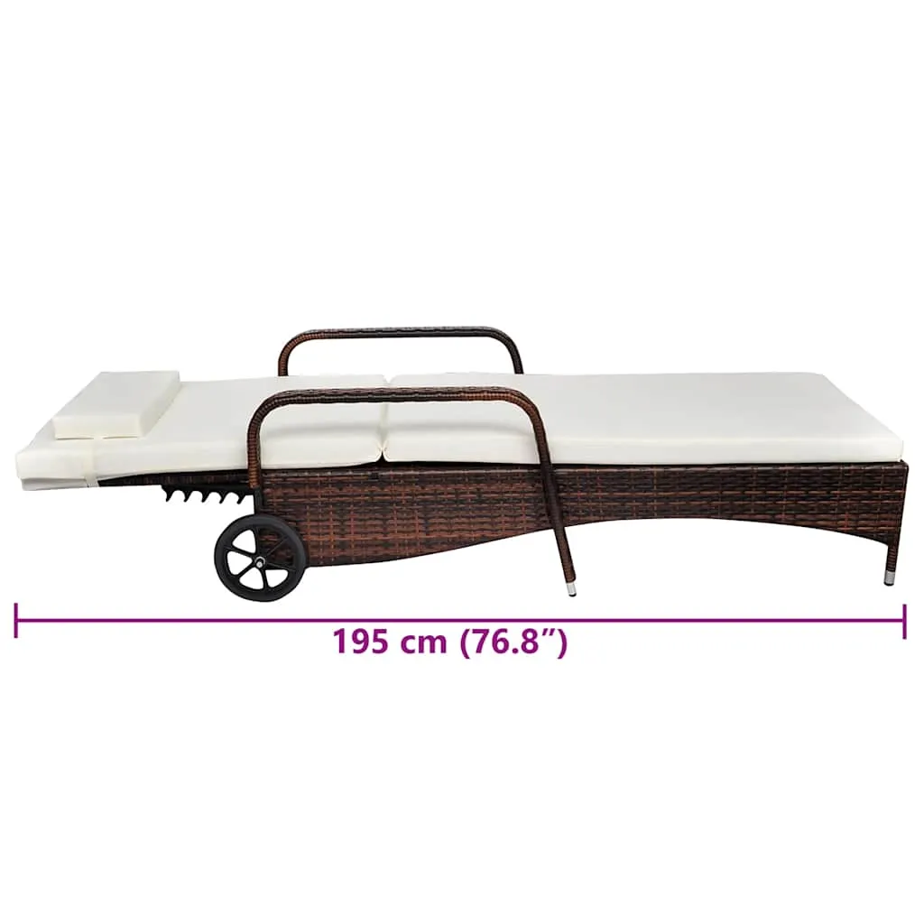 Sonnenliege Braun 198x66x(30-98) cm mit Cremeweißem Kissen
