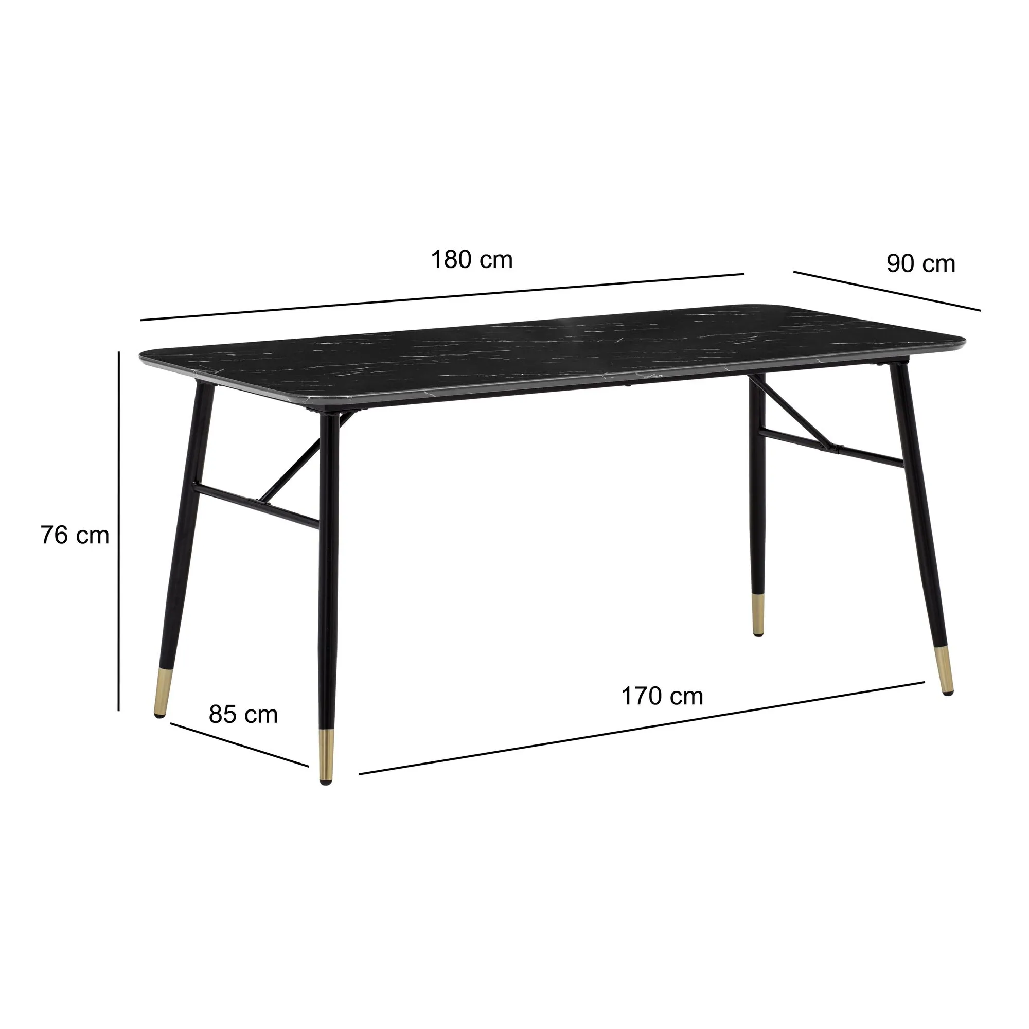 Esszimmertisch 180x90x76 cm Esstisch Schwarz in Marmor-Optik Modern