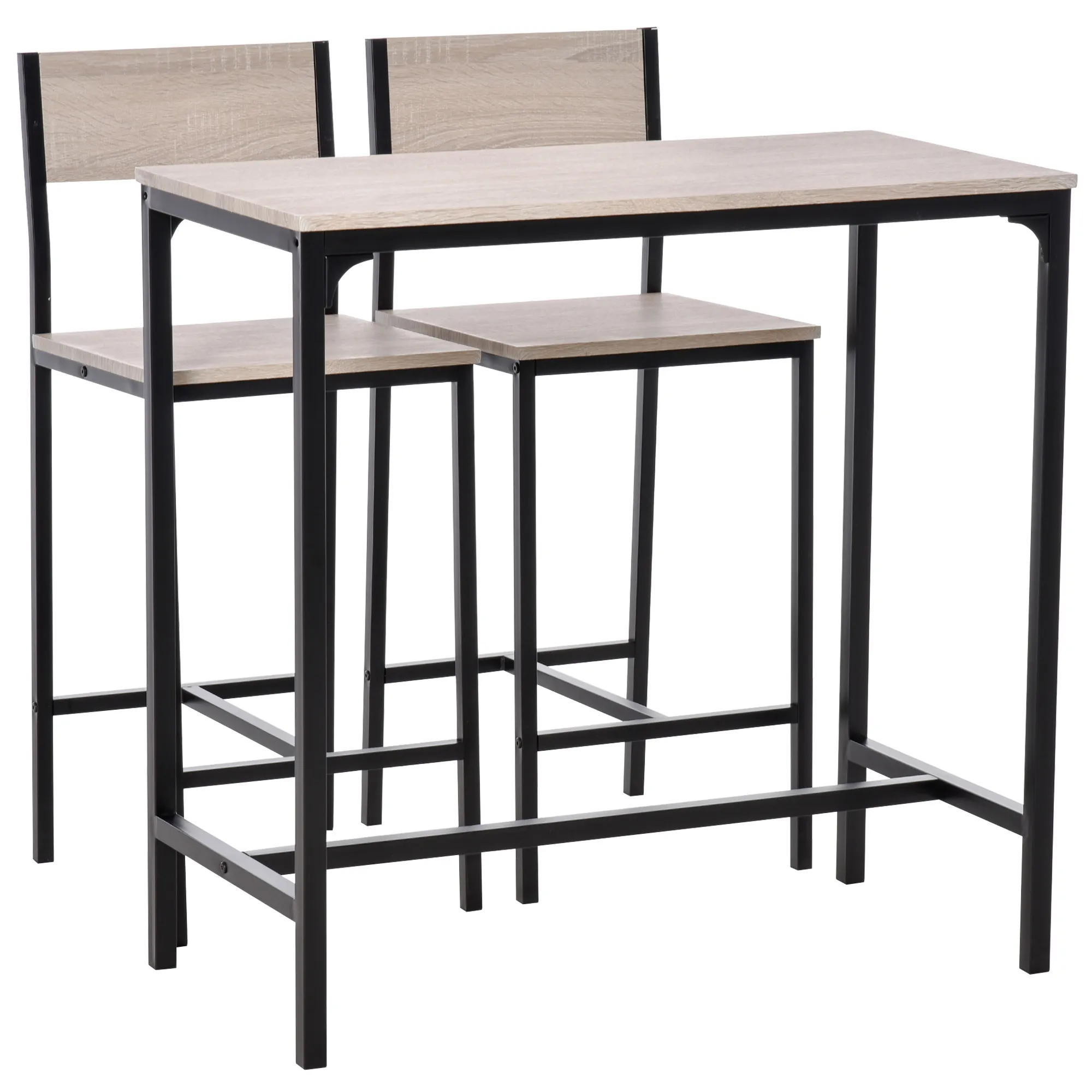 3-teiliges Bar-Set, L89 x B45 x H87 cm, Natur+Schwarz