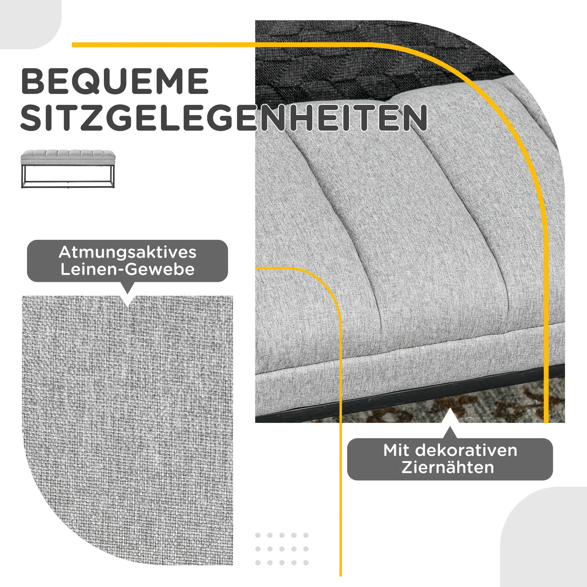 Elegante Sitzbank 120x44x45,5 cm in Hellgrau