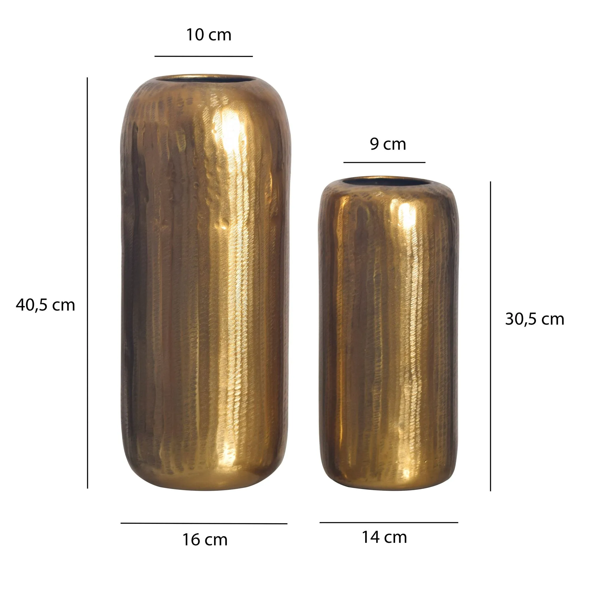 Deko Vase 2er Set Aluminium Gold Zylinder Blumenvase Modern