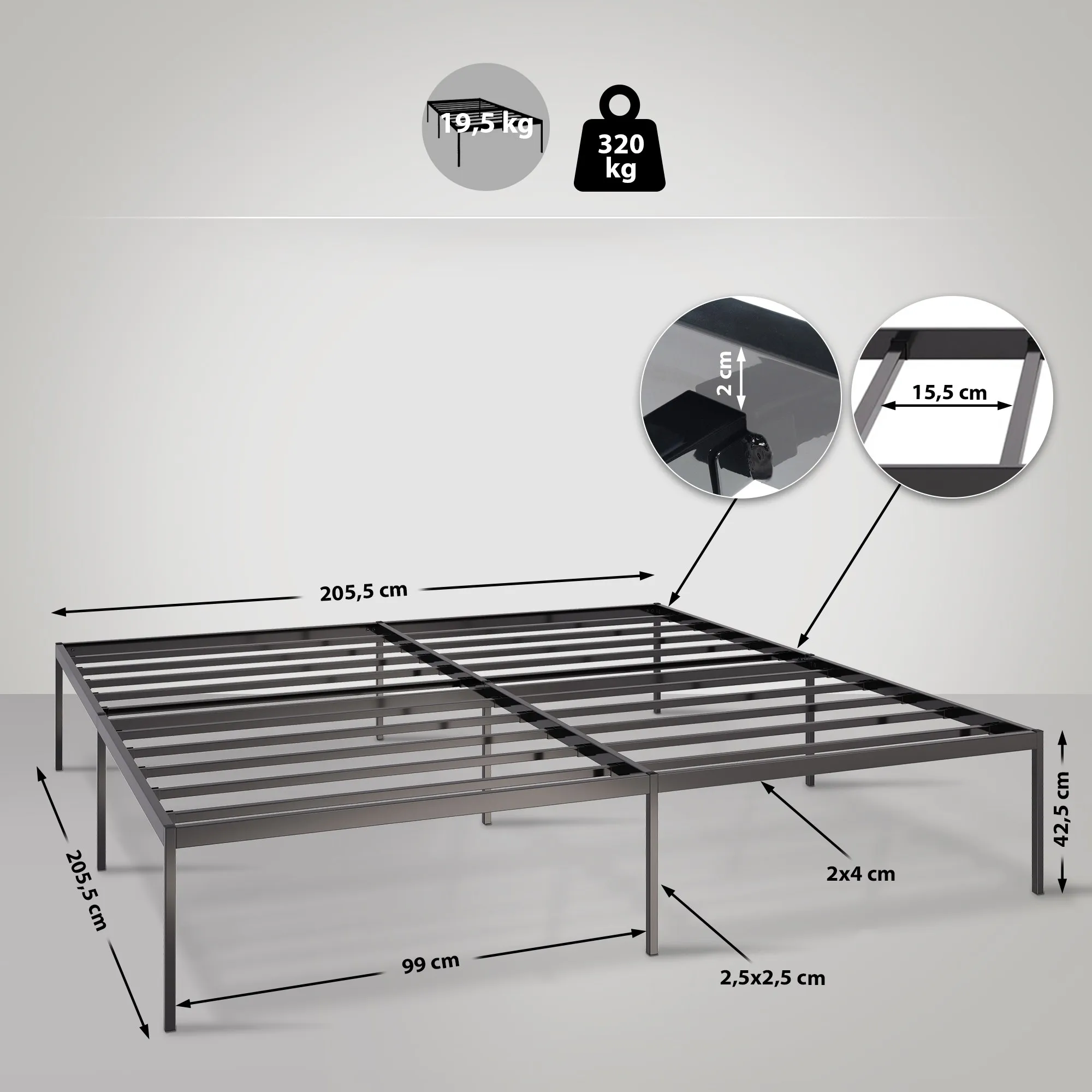Metallbett Fargo 200 x 200 cm schwarz