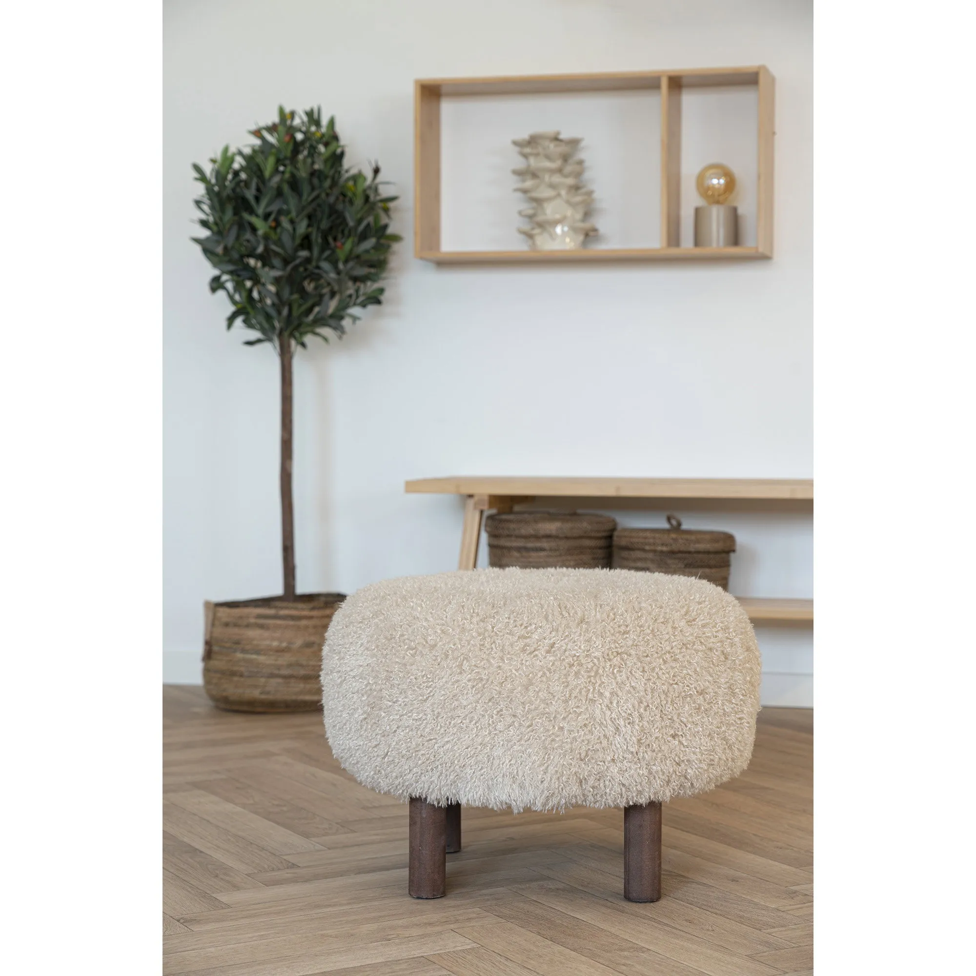 tinkaro Inverness Pouf Puffer ø50x36 cm Hellbraun