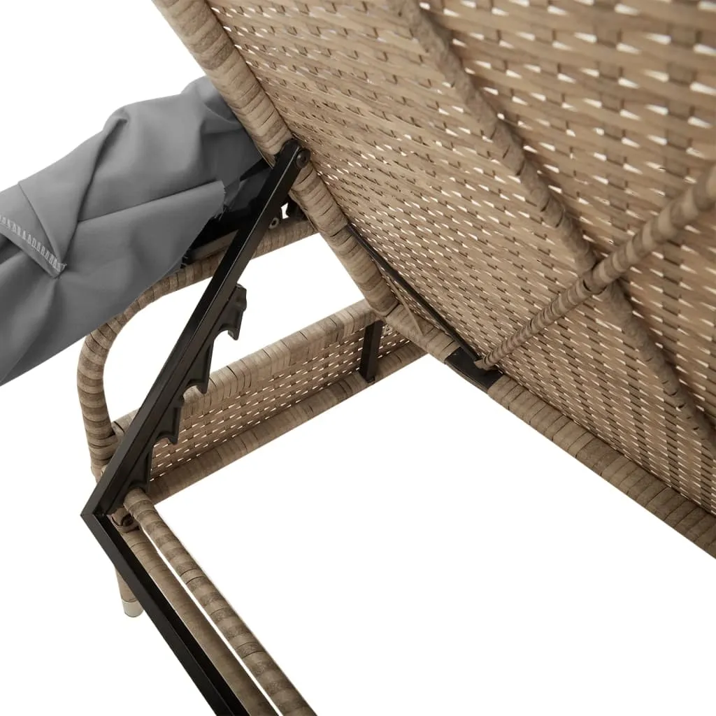 Sonnenliege mit Dach 62x200x130 cm Beige aus PE-Rattan und Stahl