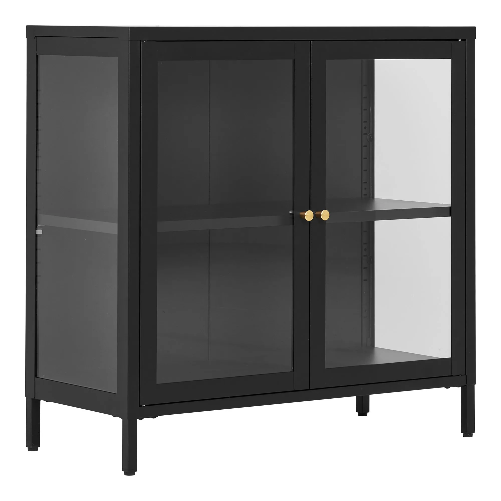 tinkaro Schrank 2 Glastüren 80x35x80 cm Schwarz