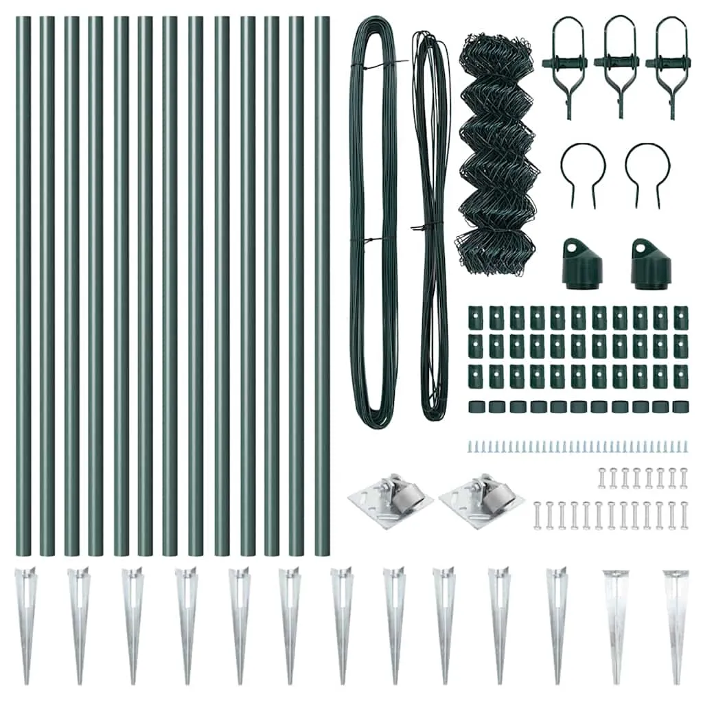 Zaunpfosten-Set aus Stahl Grün 2500 x 3,2 x 80 cm