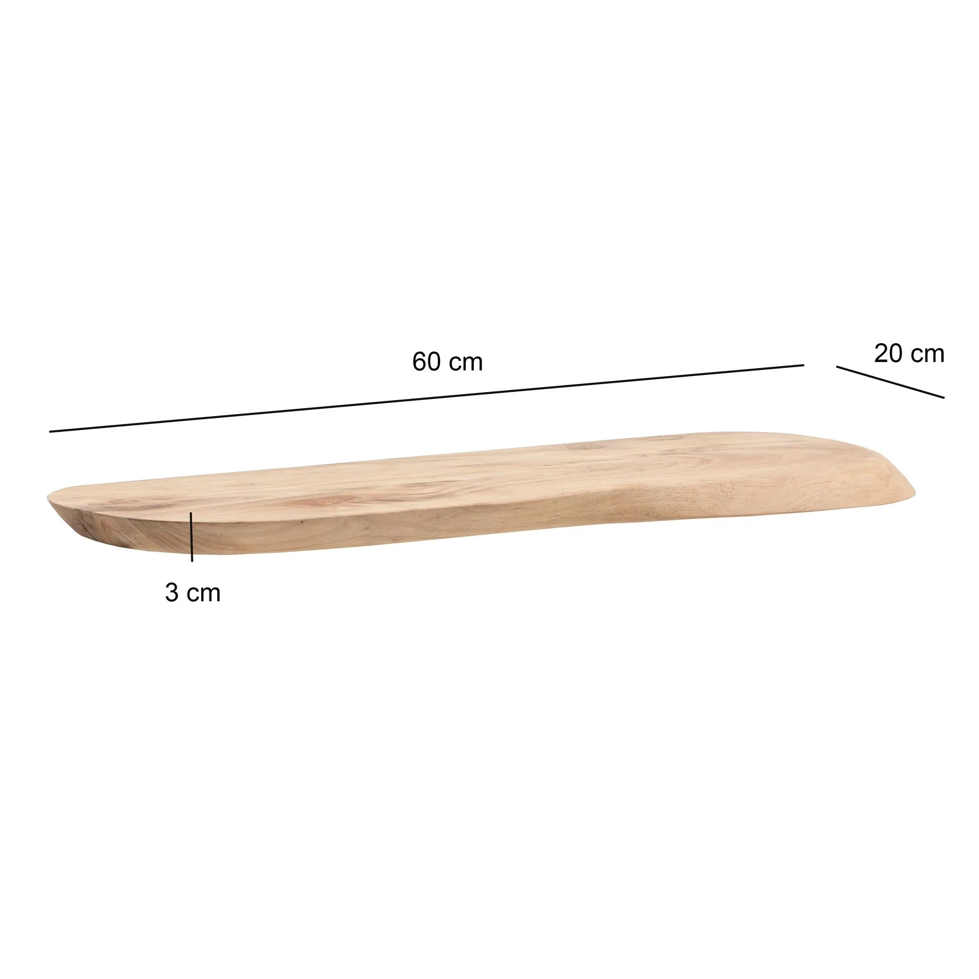 Wandregal Akazie Massivholz 60cm - Schwebendes Design Regal für die Wand Holz massiv - Hängeregal in organischer Form - Wandboard aus Echtholz