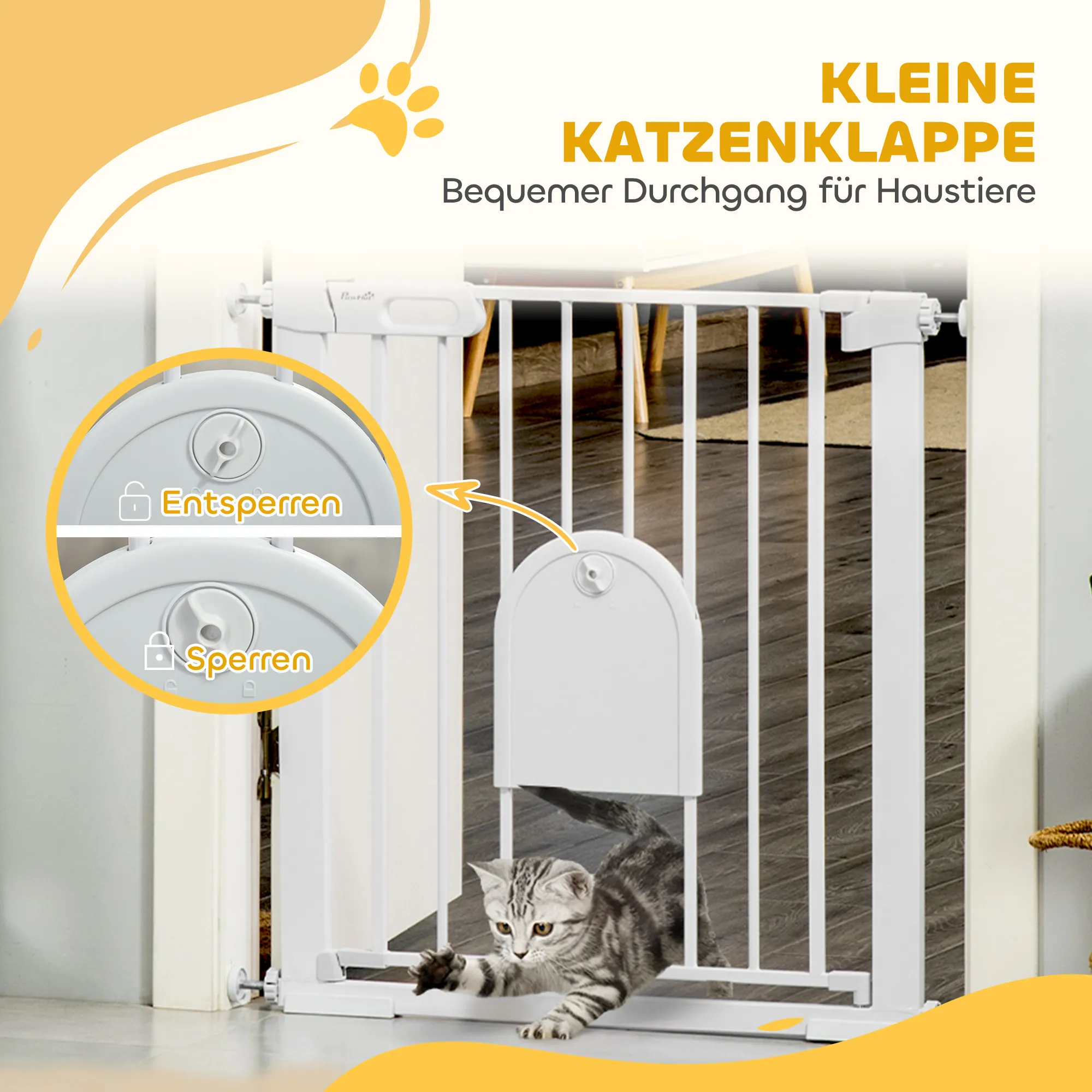 Treppenschutzgitter für Haustiere aus Stahl, 75-82 cm, Weiß