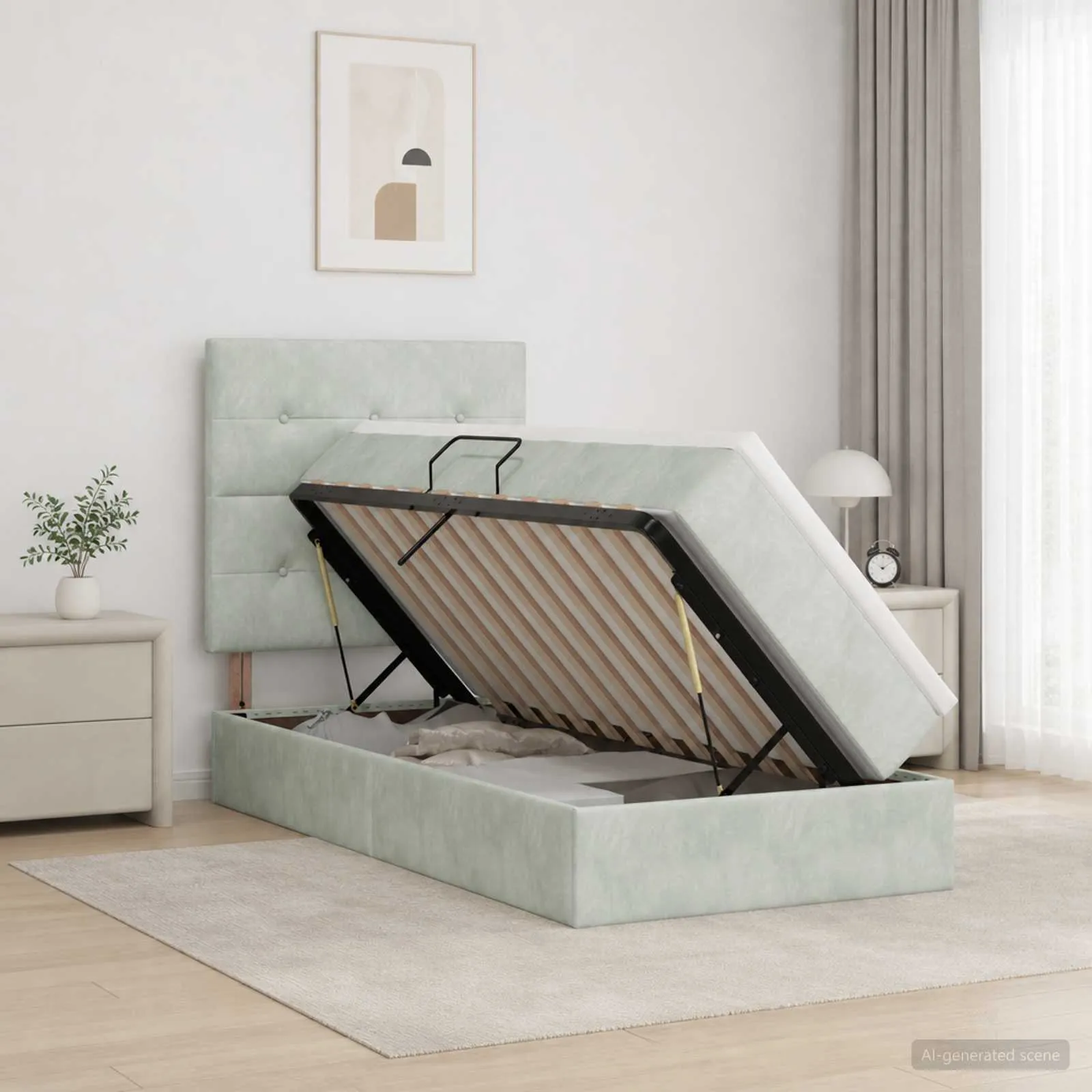 Bett mit LED-Beleuchtung 204 x 100 x 128 cm Hellgrau