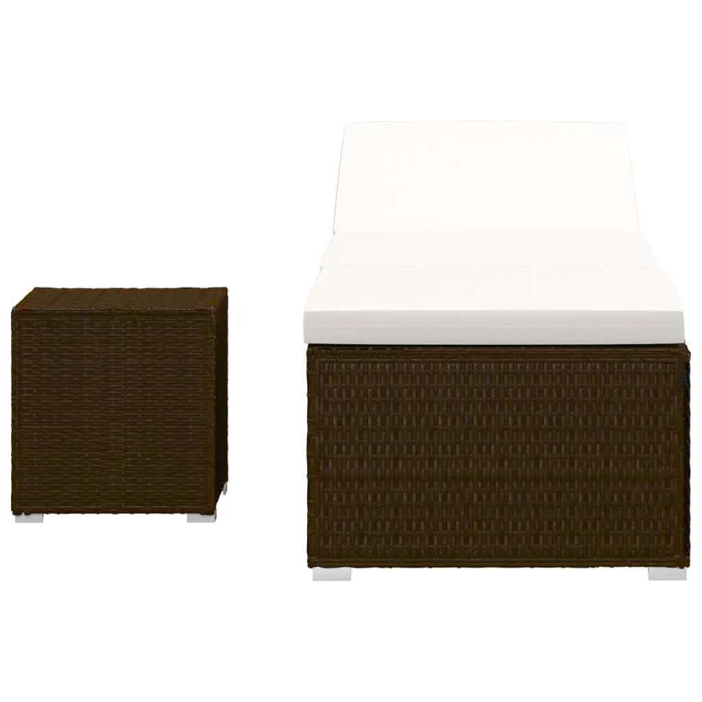 Sonnenliege aus PE-Rattan braun mit cremeweißen Kissen 195x60x31 cm