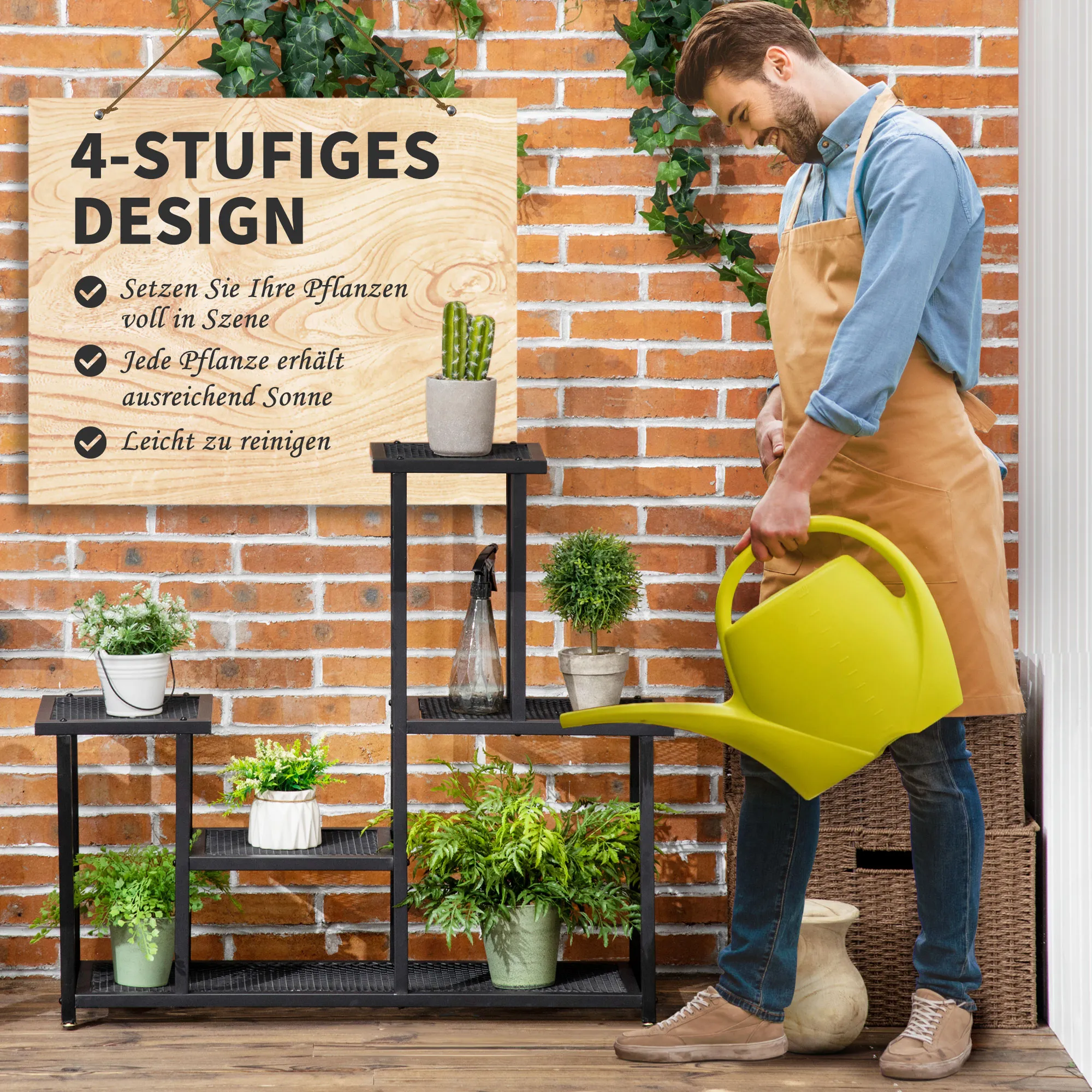 Pflanzenständer Schwarz 91L x 25B x 83H cm mit 4 Regalen