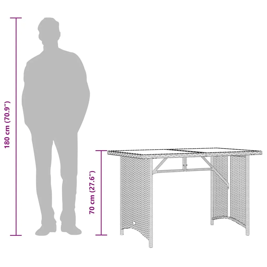 Gartentisch Braun 110 x 68 x 70 cm mit Glasplatte