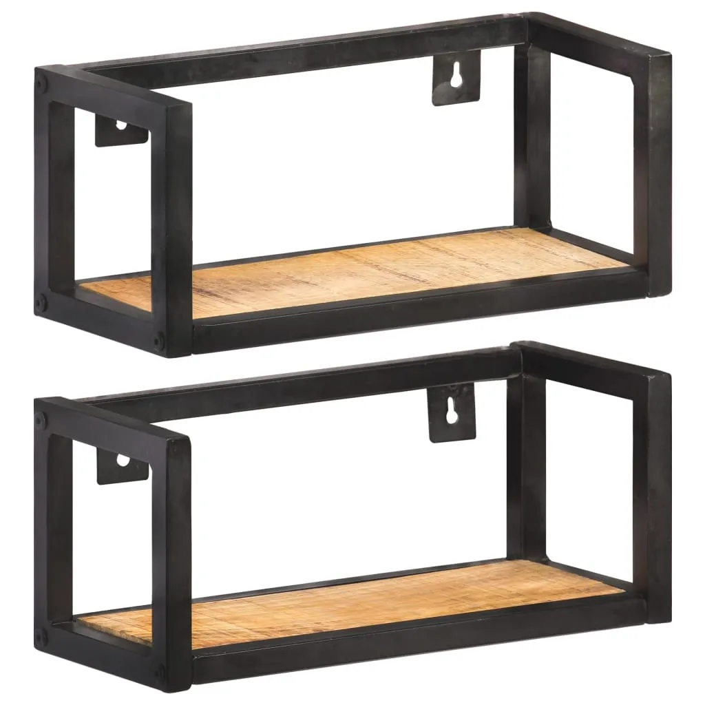 tinkaro Hängeregale 2 Stk. KAREL Raues Mangoholz Wandregale Braun/Schwarz