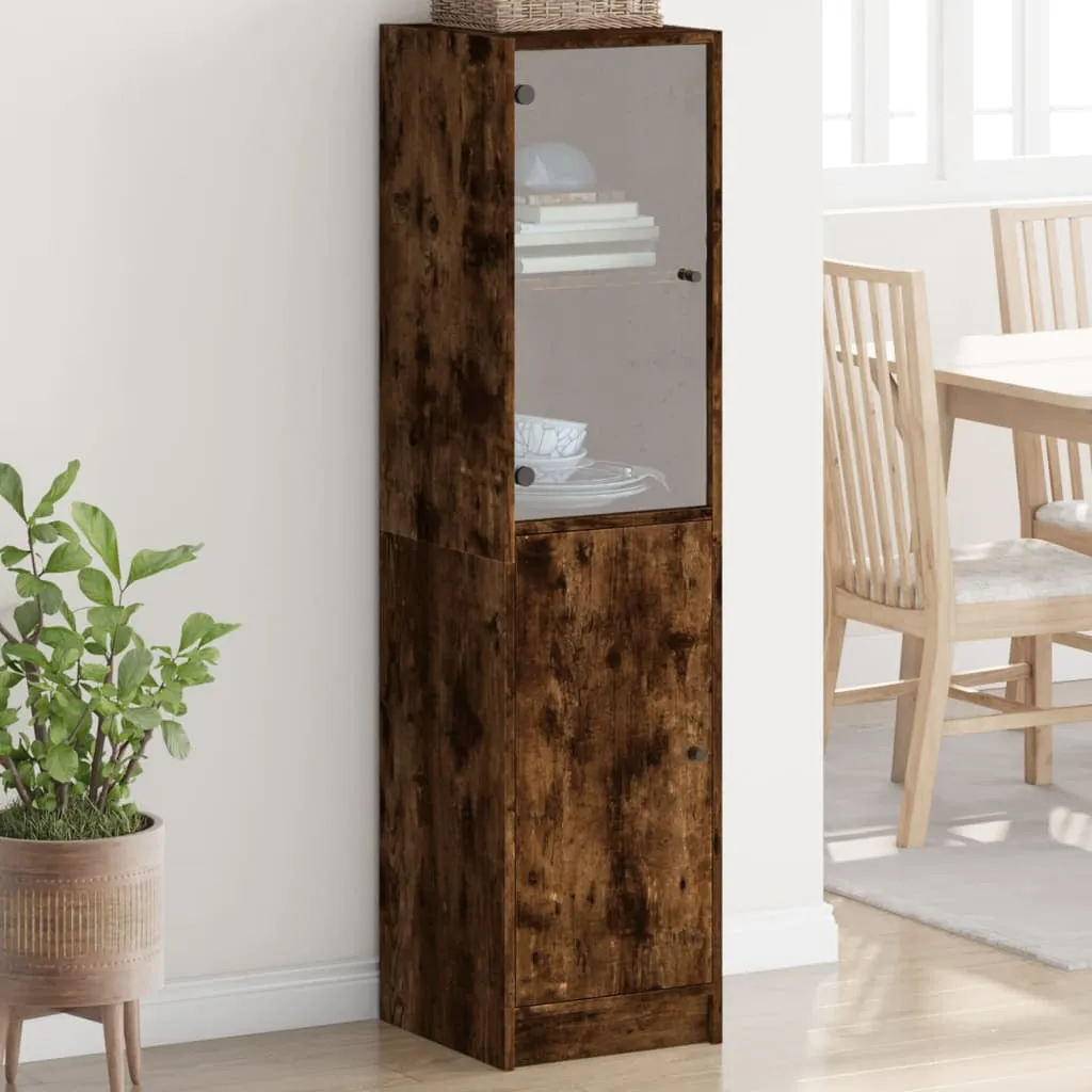 Highboard 35 x 37 x 142 cm in Räuchereiche mit Glasfront
