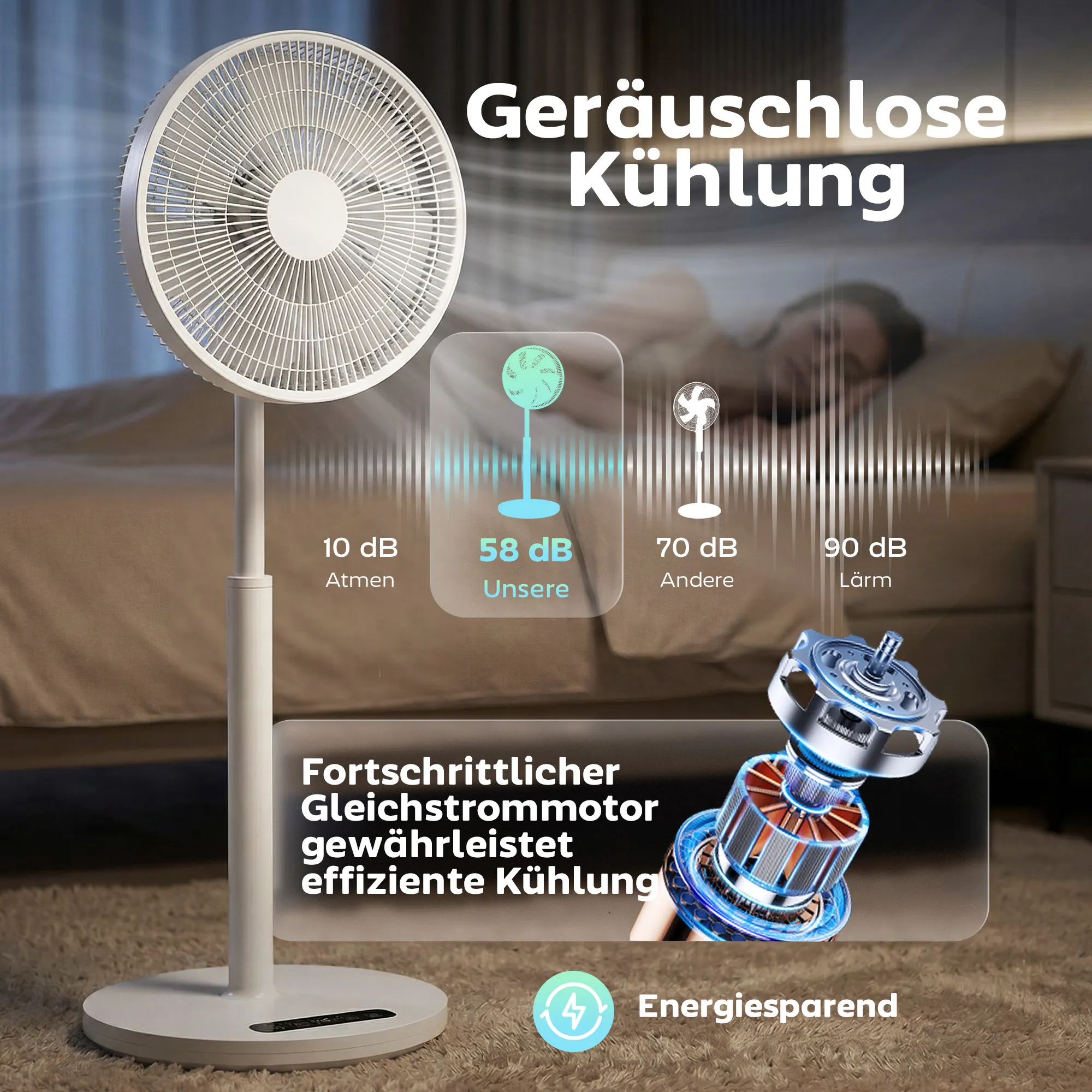 Standventilator mit Fernbedienung und 12 Geschwindigkeiten, Bodenventilator mit verstellbarer Höhe für Schlafzimmer Weiß