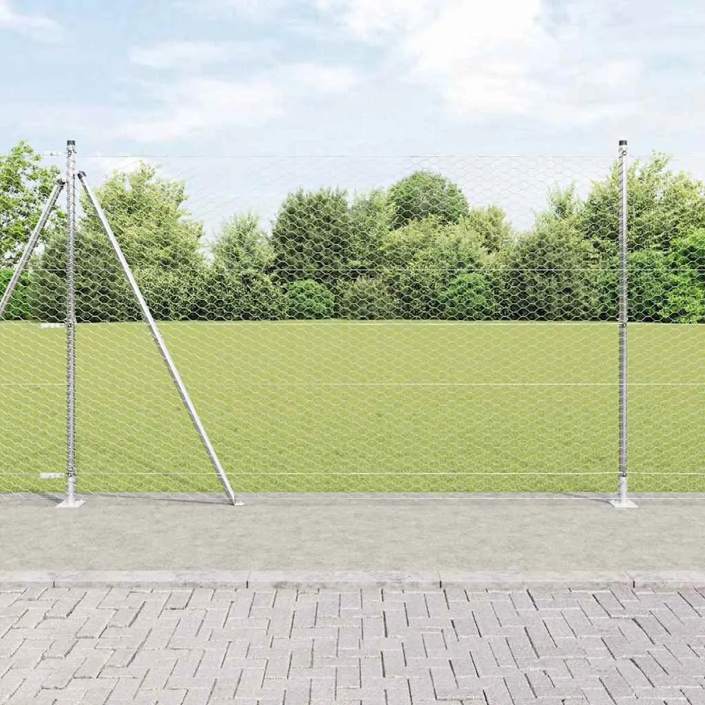 Outdoor-Hexagon-Zaun mit Betonbasis 50 x 1,6 m Silber Netz