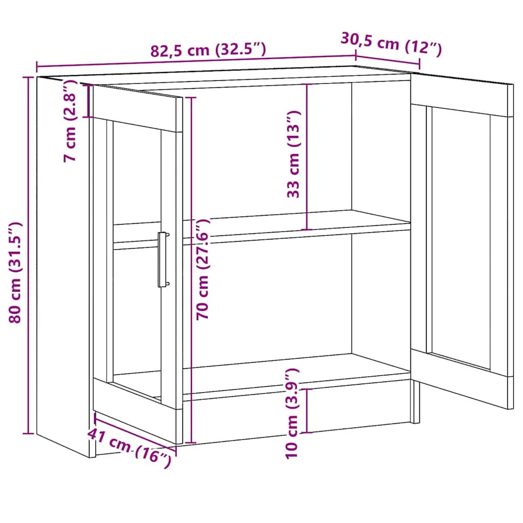 Vitrinenschrank 82,5x30,5x80 cm in Räuchereiche mit 2 Fächern und Glastüren