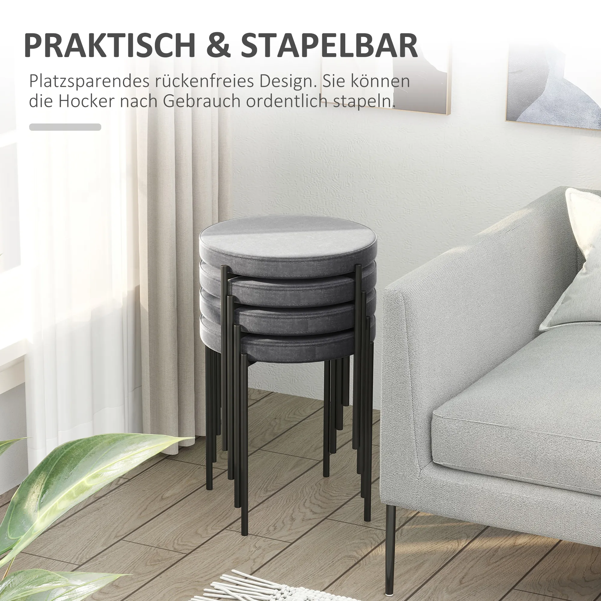 Stapelbare Küchenhocker Grau 41,5B x 41,5T x 46H cm