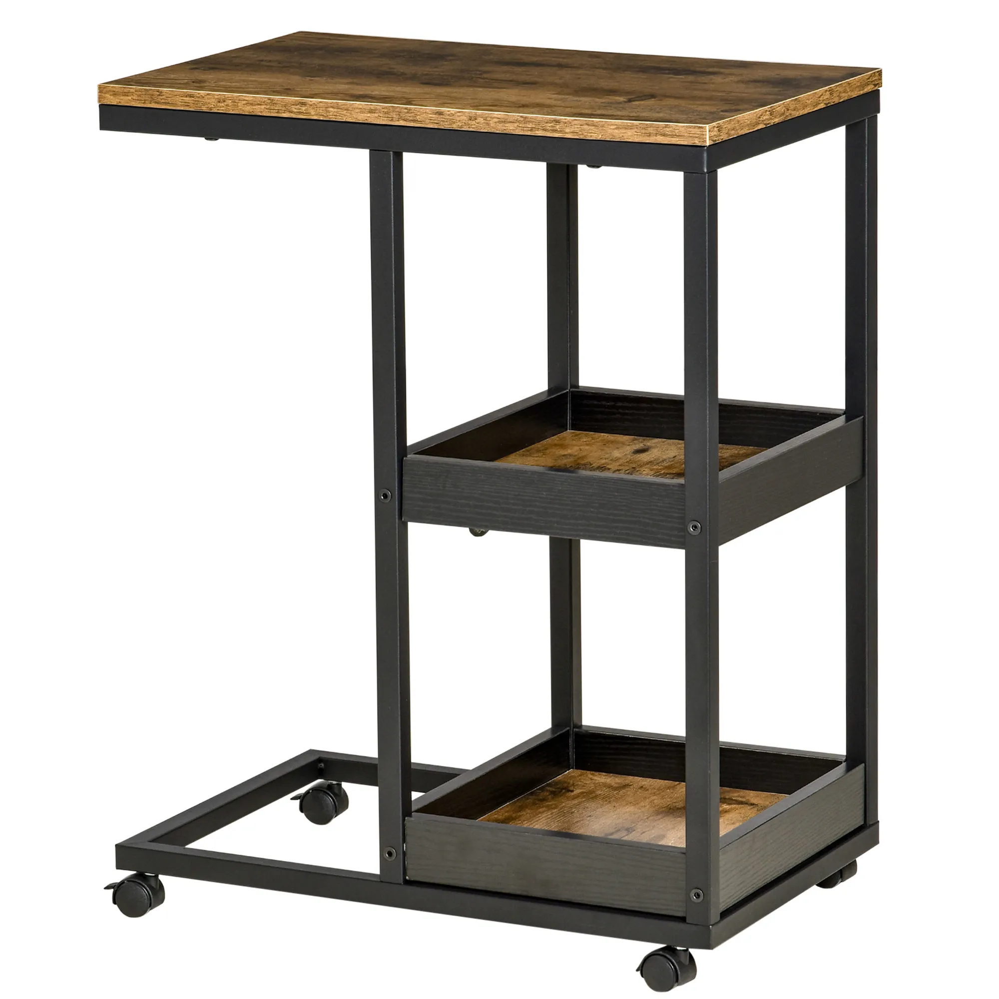 C-förmiger Beistelltisch 51L x 33B x 66H cm Dunkelbraun+Schwarz