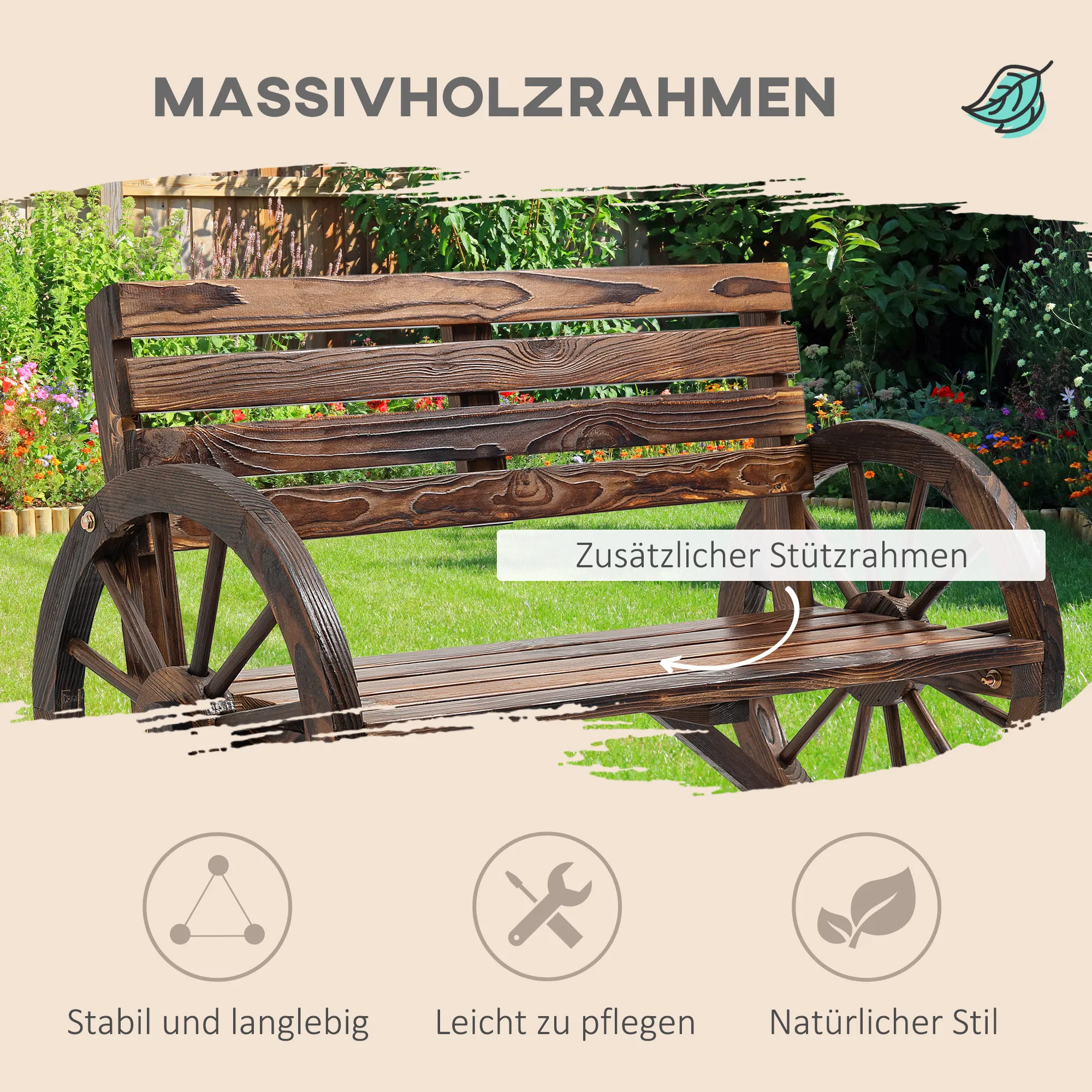 Rustikale Gartenbank aus massivem Tannenholz 105,5x56x79 cm Braun