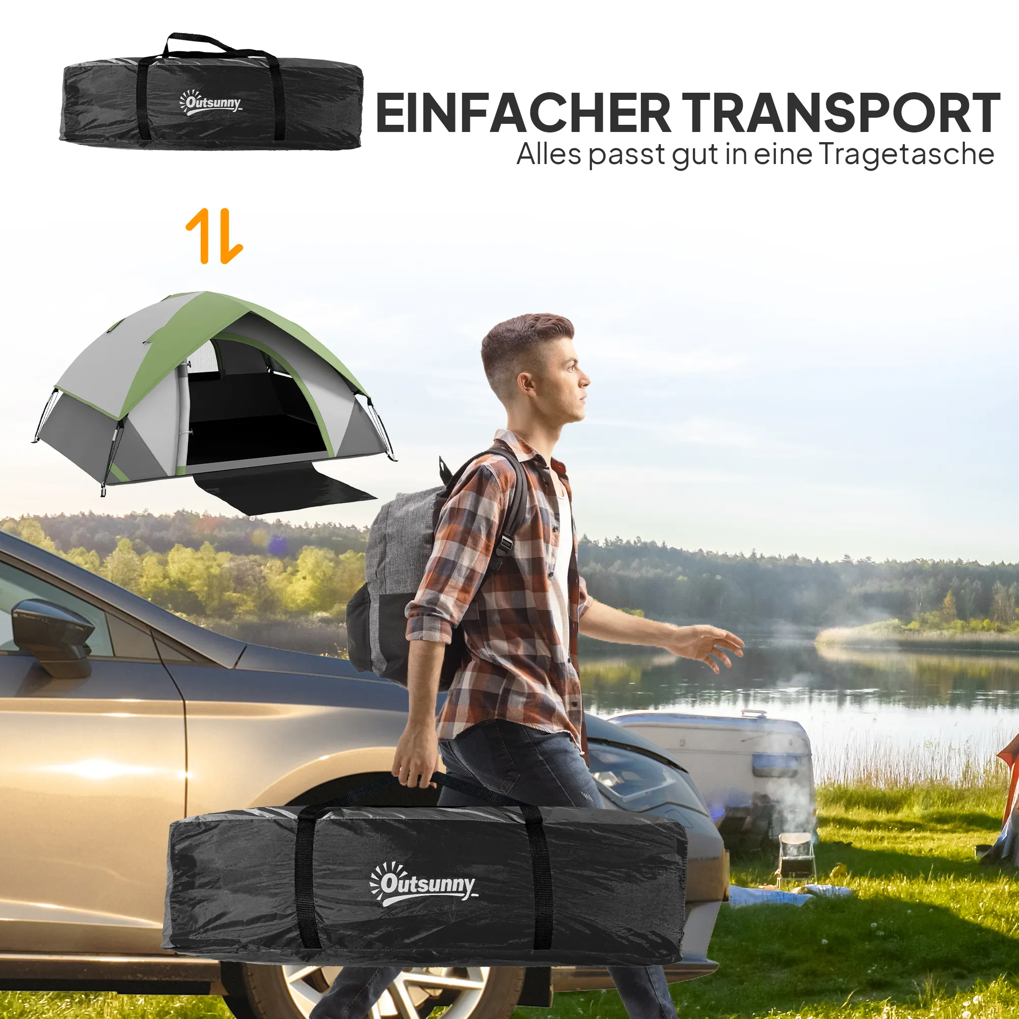 Campingzelt 2 Personen 210x150x110 cm Grün