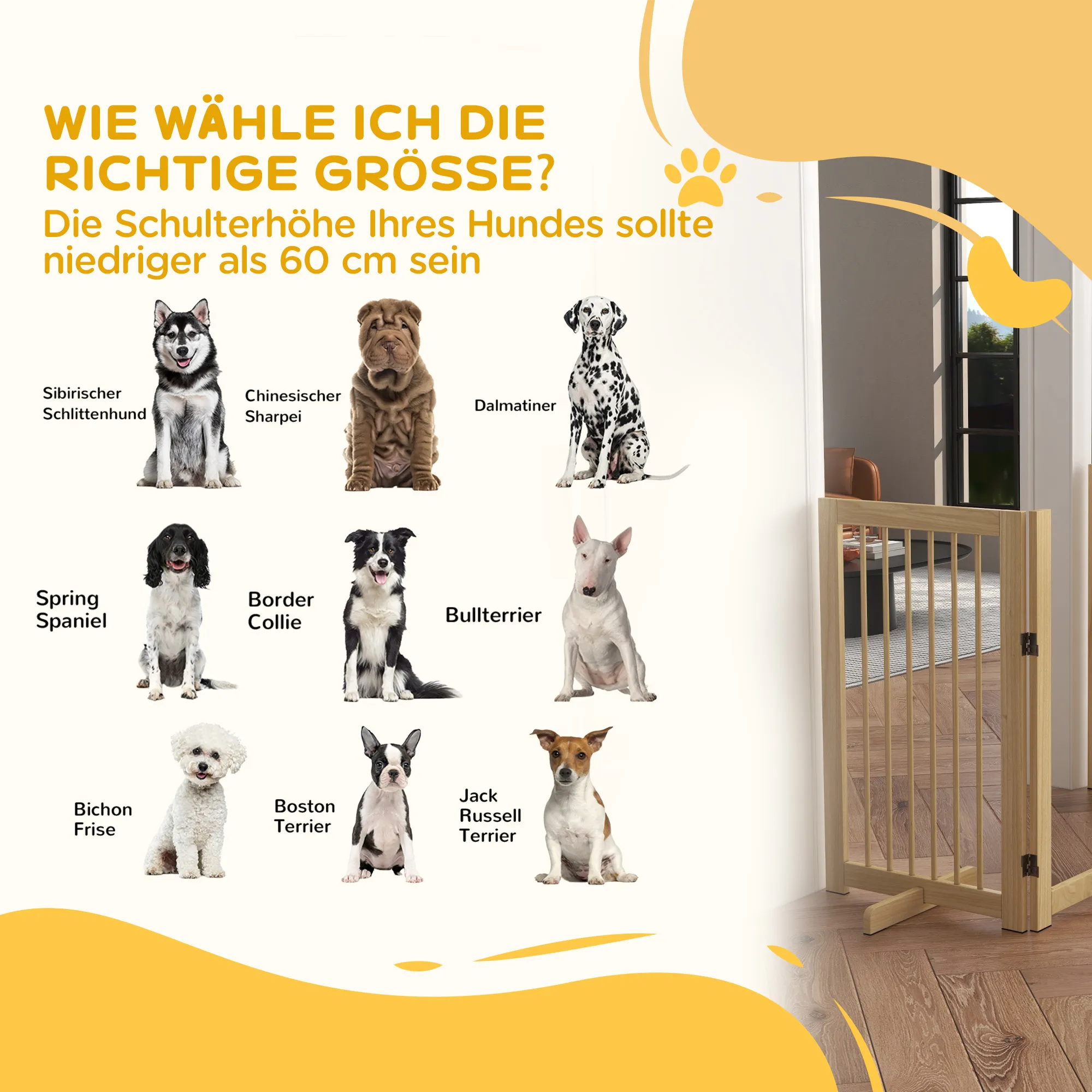 Hunde-Absperrgitter aus Kiefernholz klappbar mit Tür 220x91cm