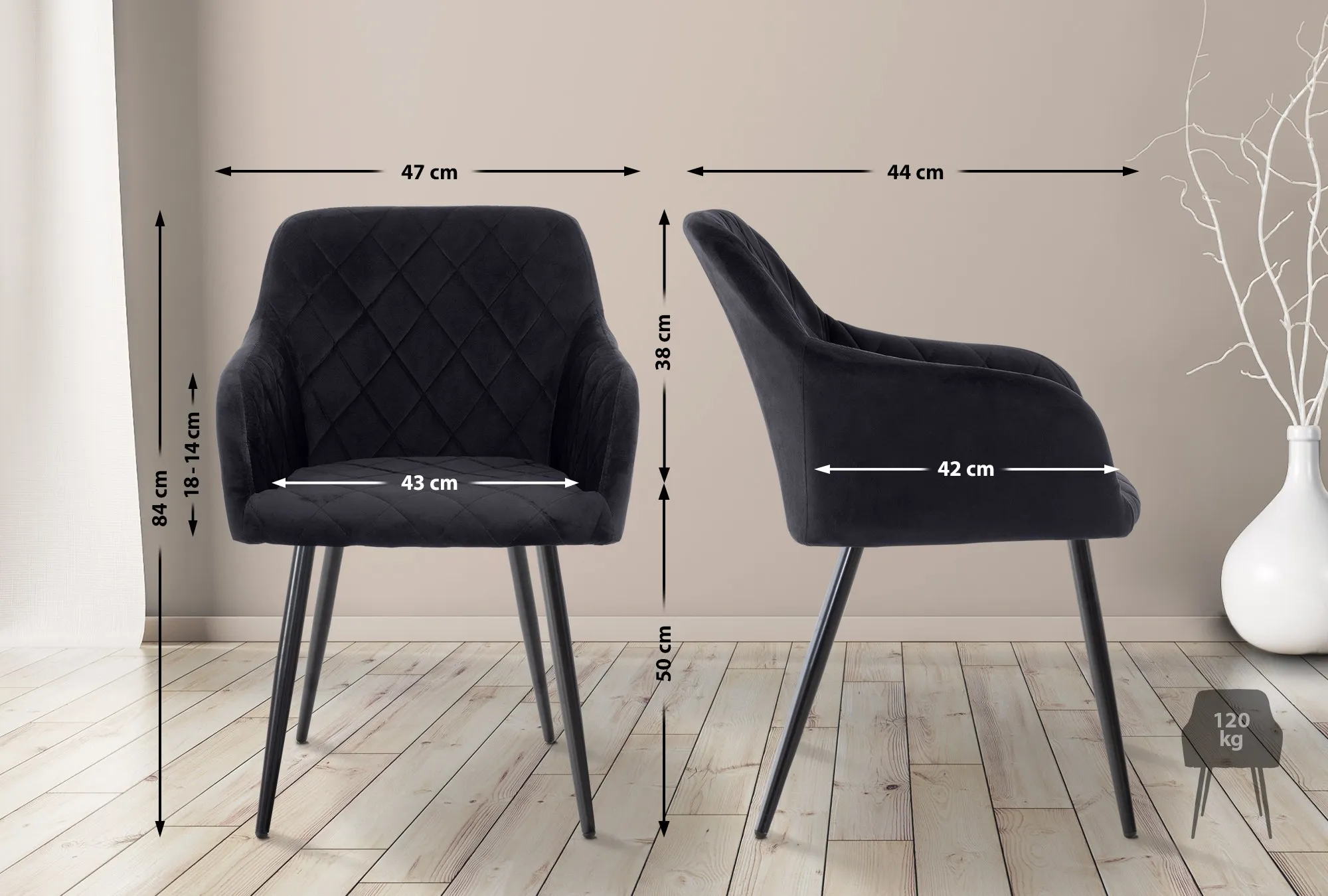 Esszimmerstuhl Shila 84x47x44 cm schwarz