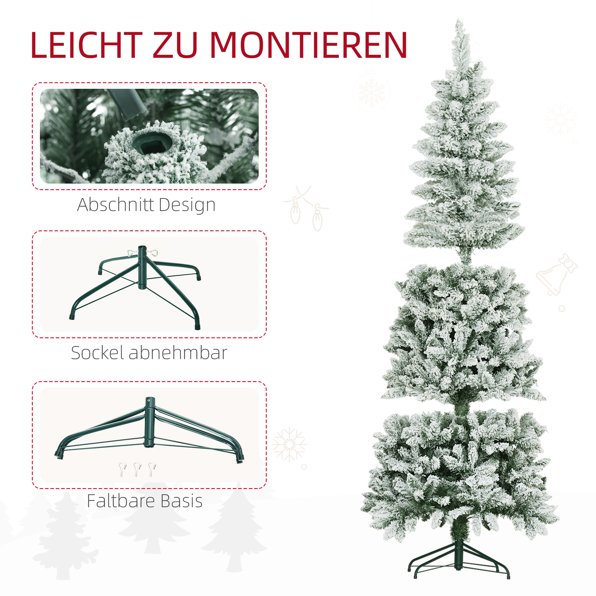 Künstlicher Weihnachtsbaum mit Kunstschnee, schlank, 183 cm, Grün