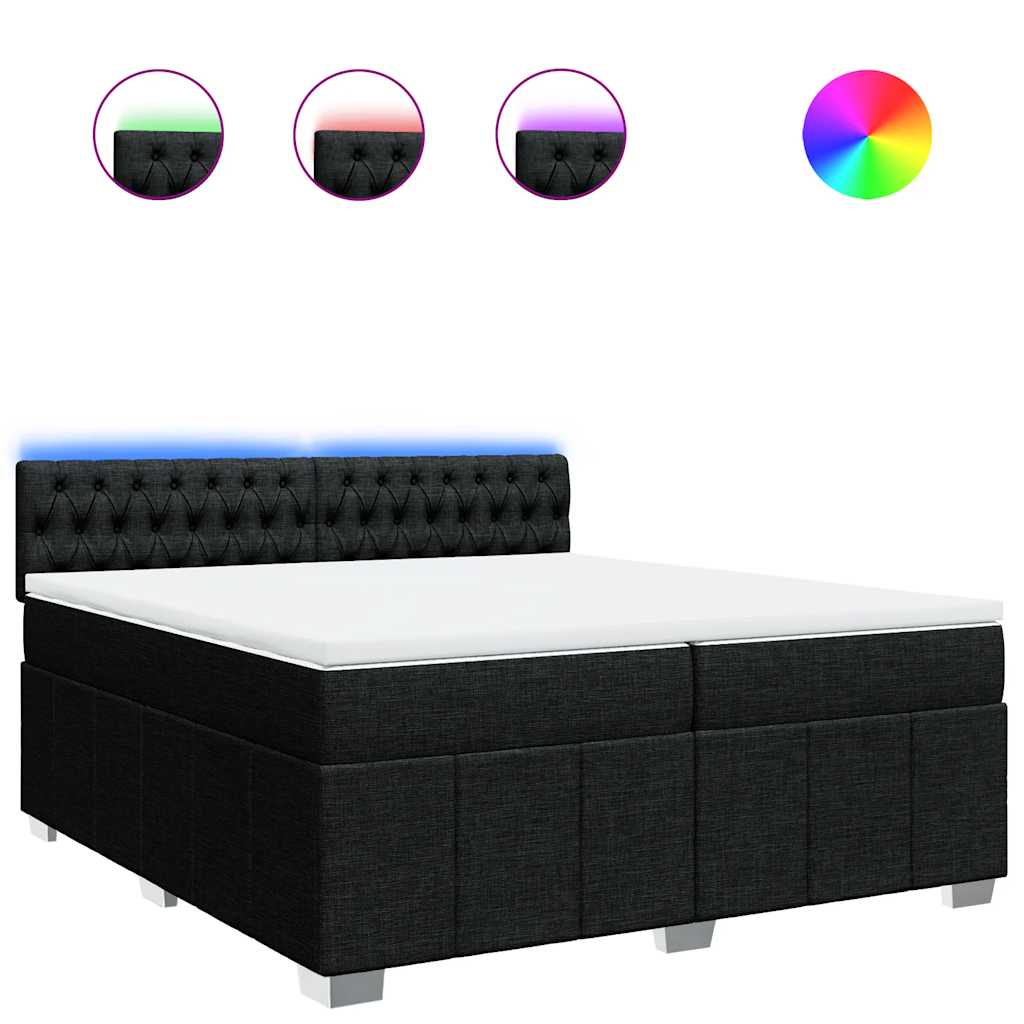 Boxspringbett 200x200 cm mit LED-Lichtern und Topper, Schwarz