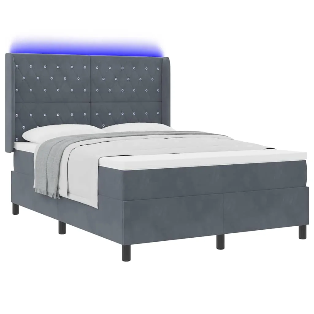 Boxspringbett mit LED-Beleuchtung, Samt, 140x200 cm, Dunkelgrau