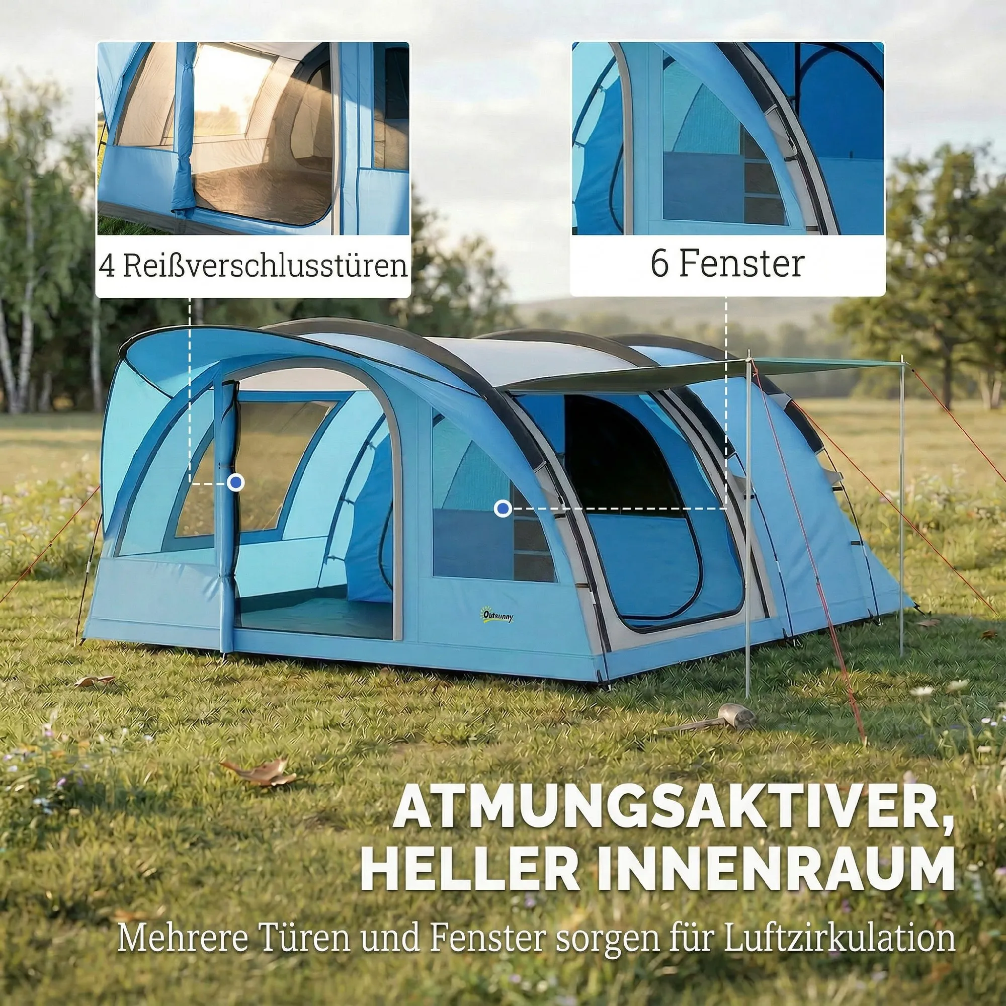Tunnelzelt 4 Personen 565x370x200 cm Himmelblau-Grau