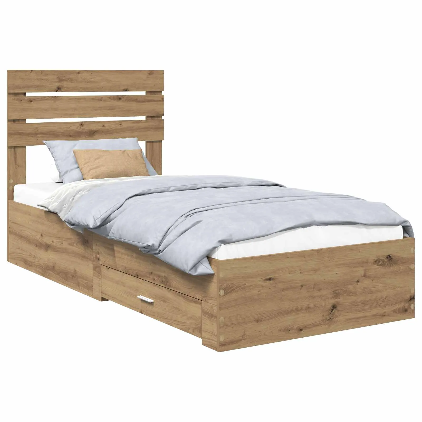 Bettgestell mit Schubladen und Kopfteil Massivholz 90-100 cm