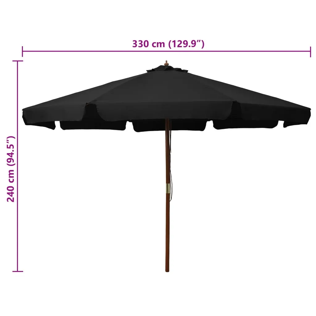 Schwarzer Terrassenschirm 330 x 240 cm mit robustem Massivholz-Mast