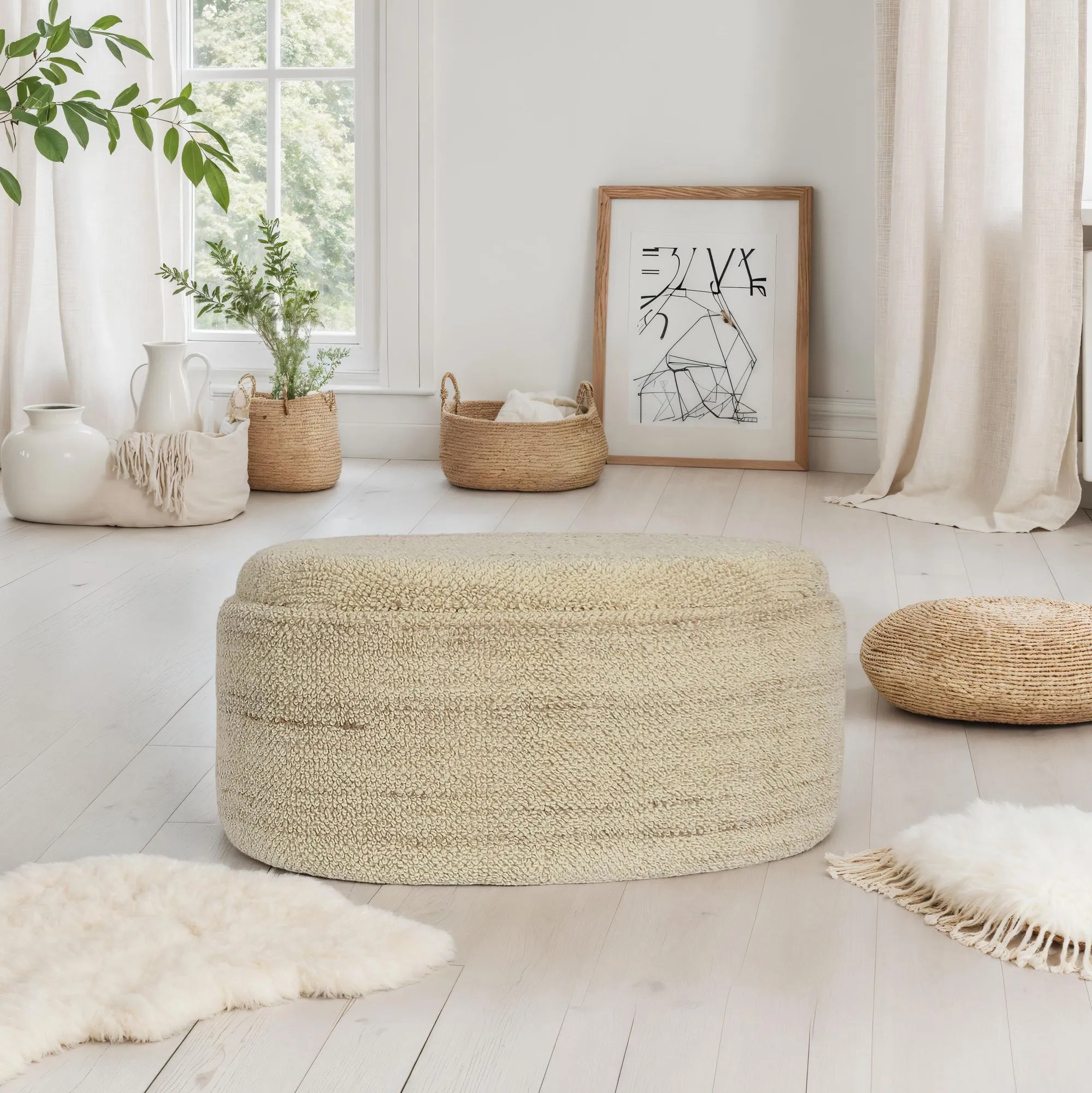 Sitzhocker mit Stauraum Wolle oval 81 cm