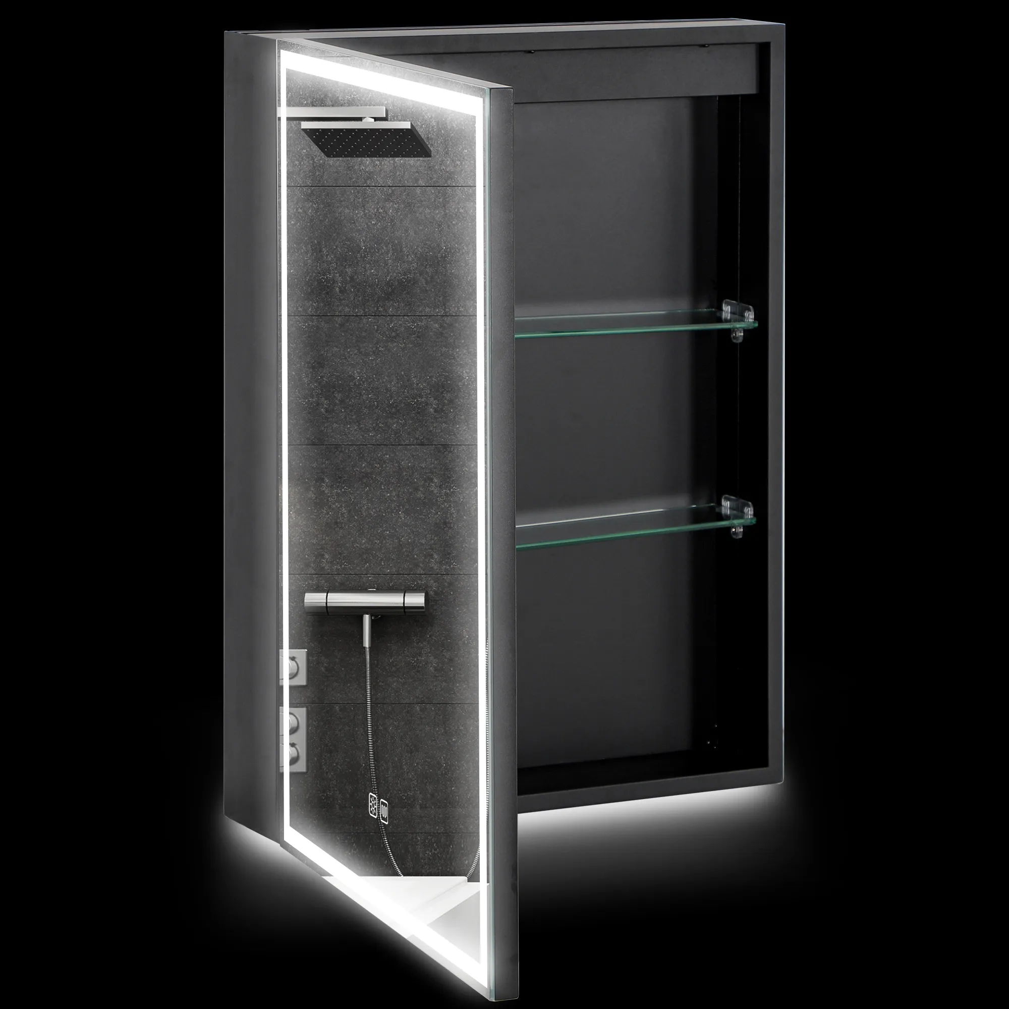 Spiegelschrank, Badschrank mit LED, 50 x 70 cm, dimmbar, Anti-Beschlag, Schwarz