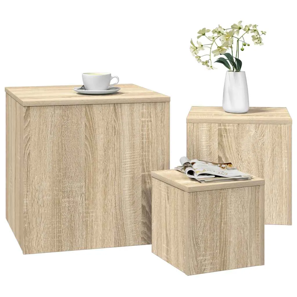 Beistelltische Set Sonoma-Eiche 45x45x45, 35x35x35 & 24x24x24 cm Massivholz