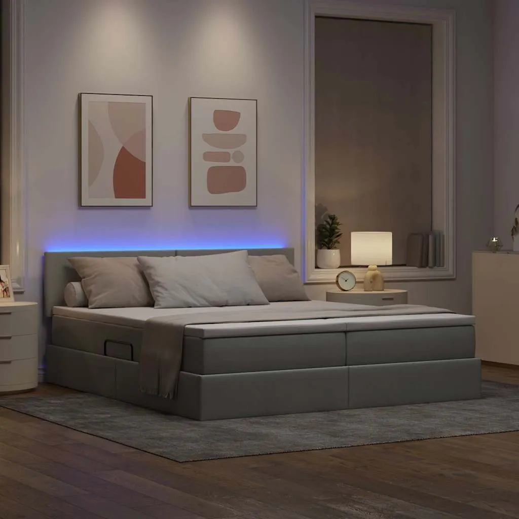 LED-Storage-Bett mit Matratze 204x180x88 cm Hellgrau