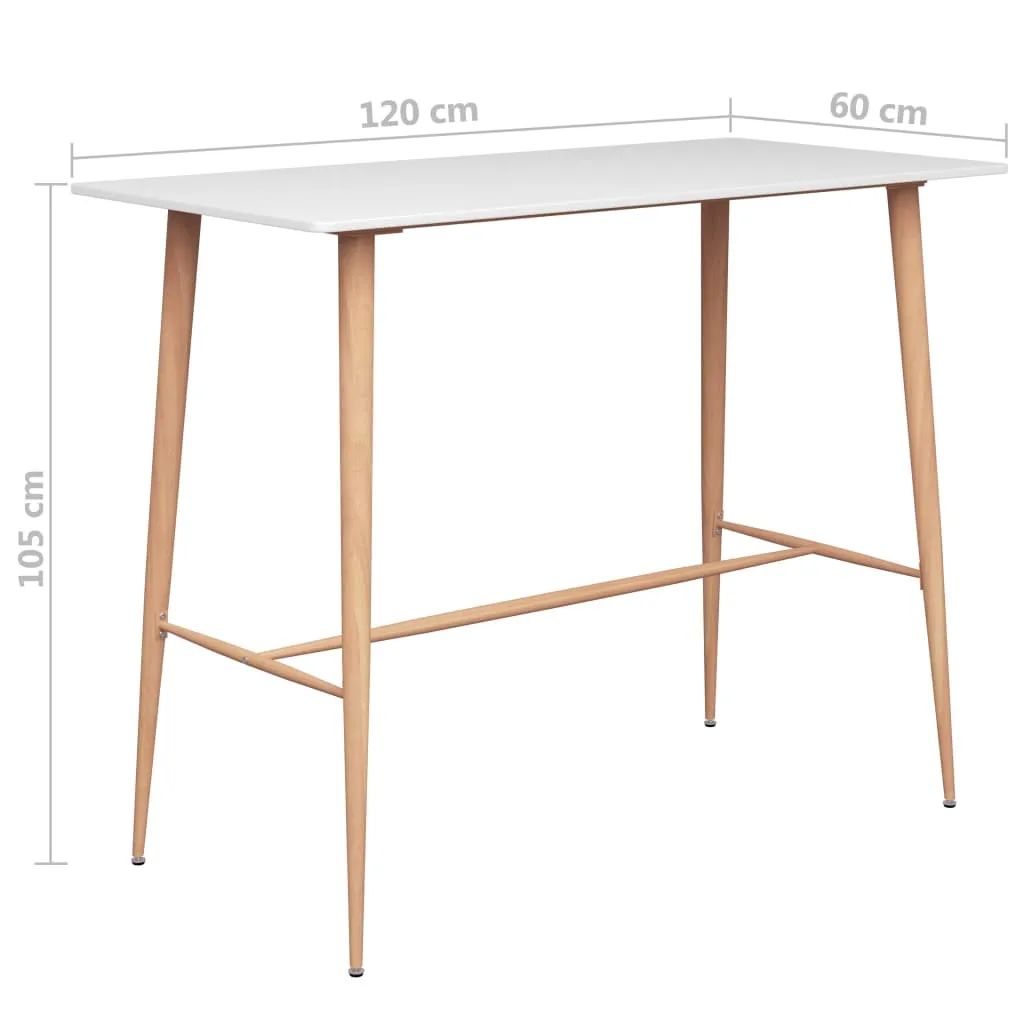Weißer Stehtisch 120 x 60 x 105 cm mit MDF-Tischplatte und Metallbeinen in Massivholz-Optik