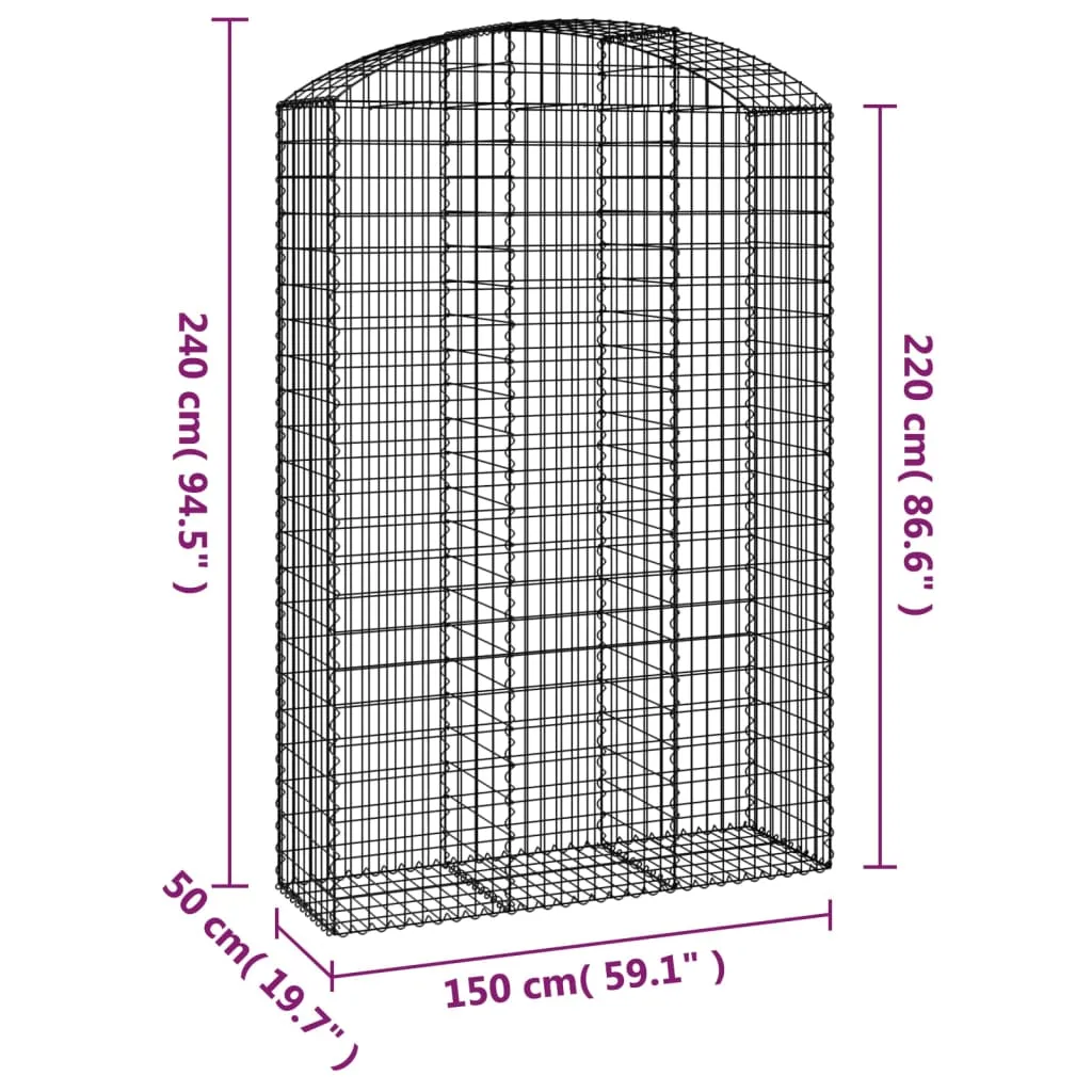 Gabionenkorb Silber 150 x 50 x 220/240 cm - Dekorative Gartenbarriere