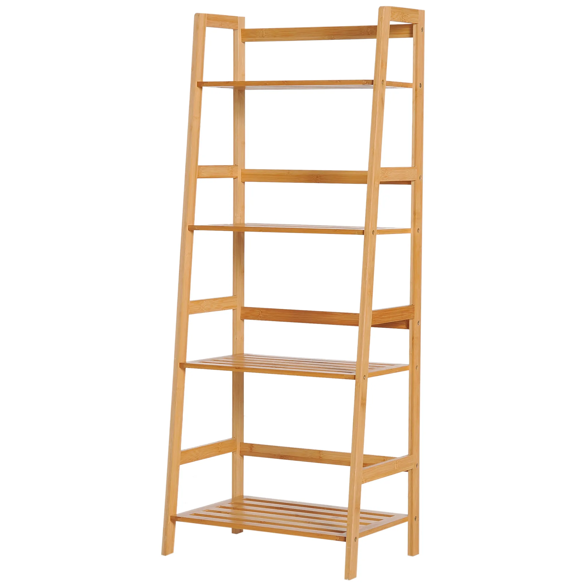 Bücherregal, 4 Ebenen, Leiterdesign, Bambusholz, Natur Bücherregal, 4 Ebenen, Leiterdesign, Bambusholz, Natur