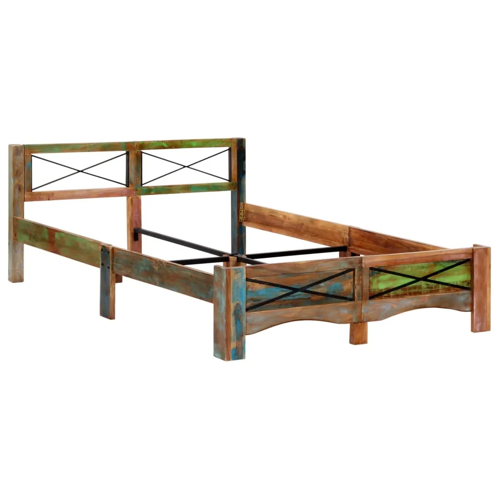Vintage Bett aus massivem Altholz, 147 x 212 x 74 cm, poliert und lackiert