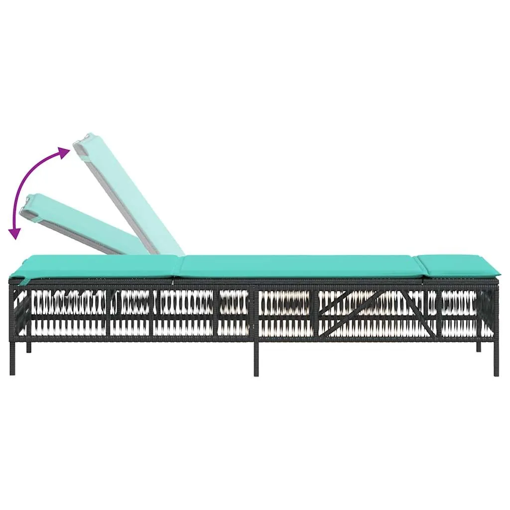 Sonnenliege Set Schwarz 198x55x39-96 cm mit Beistelltisch und Kissen