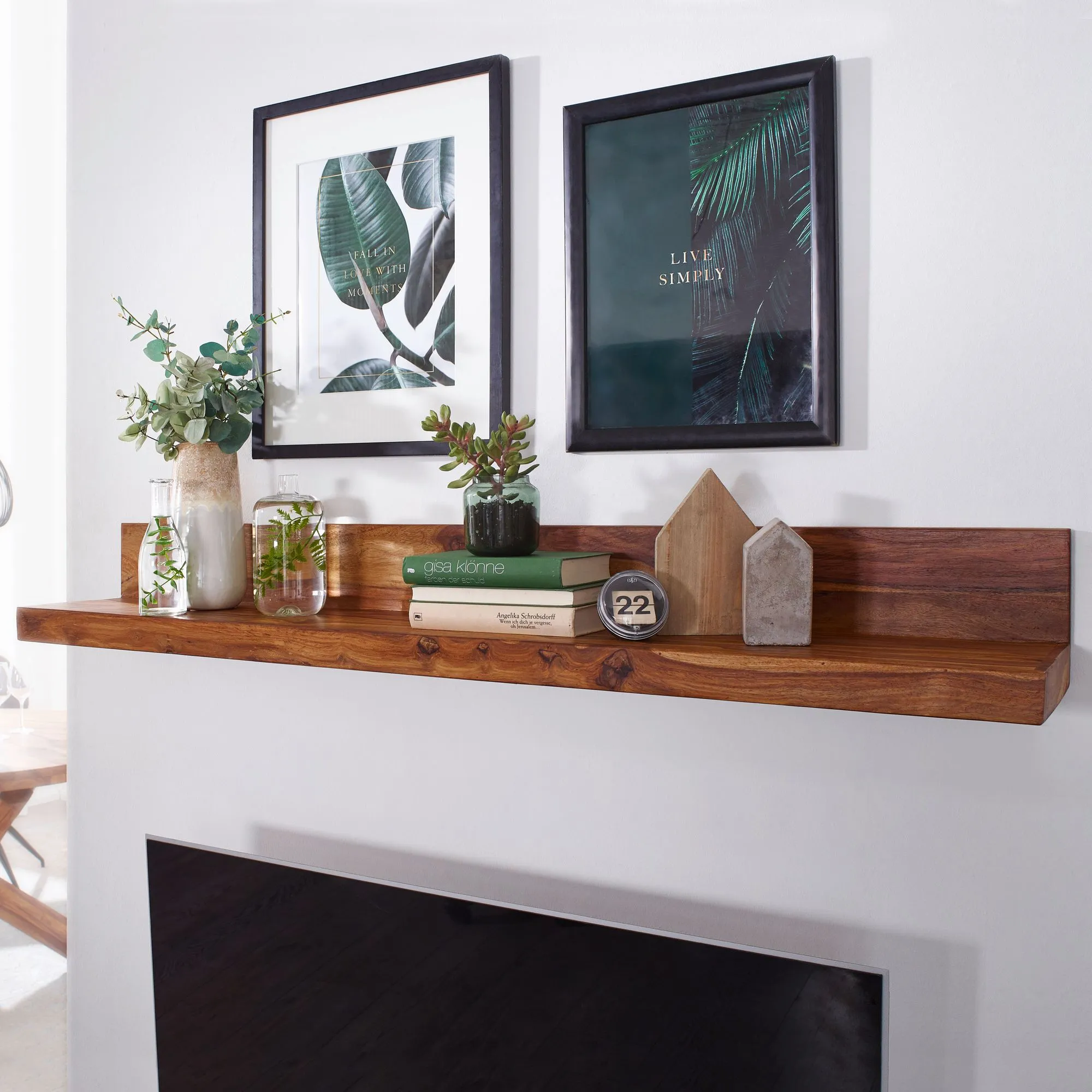 tinkaro Wandregal eckig LONI Massiv-Holz Sheesham Holzregal Braun