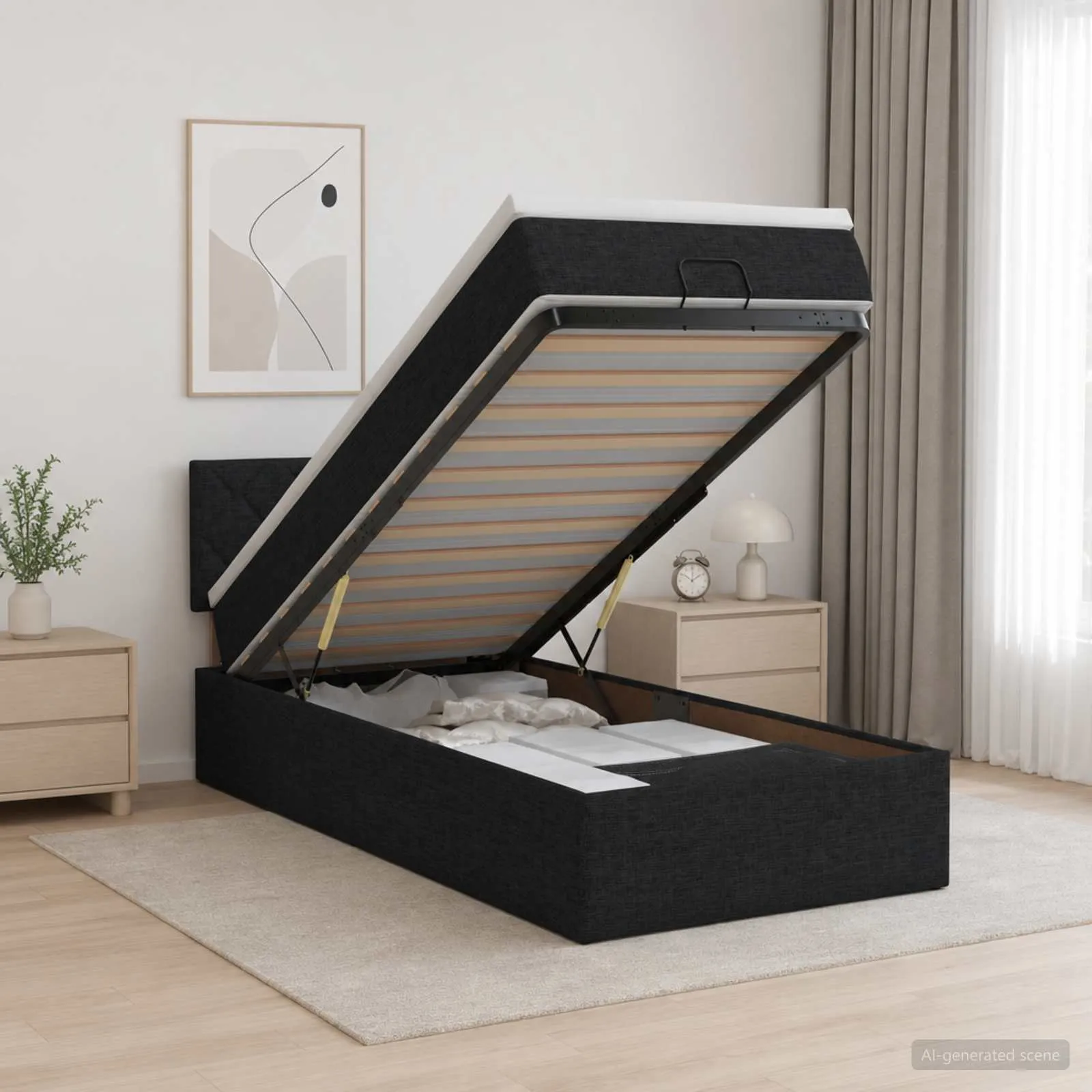 Ottomanbett mit Matratze 80x203x88 cm Schwarz