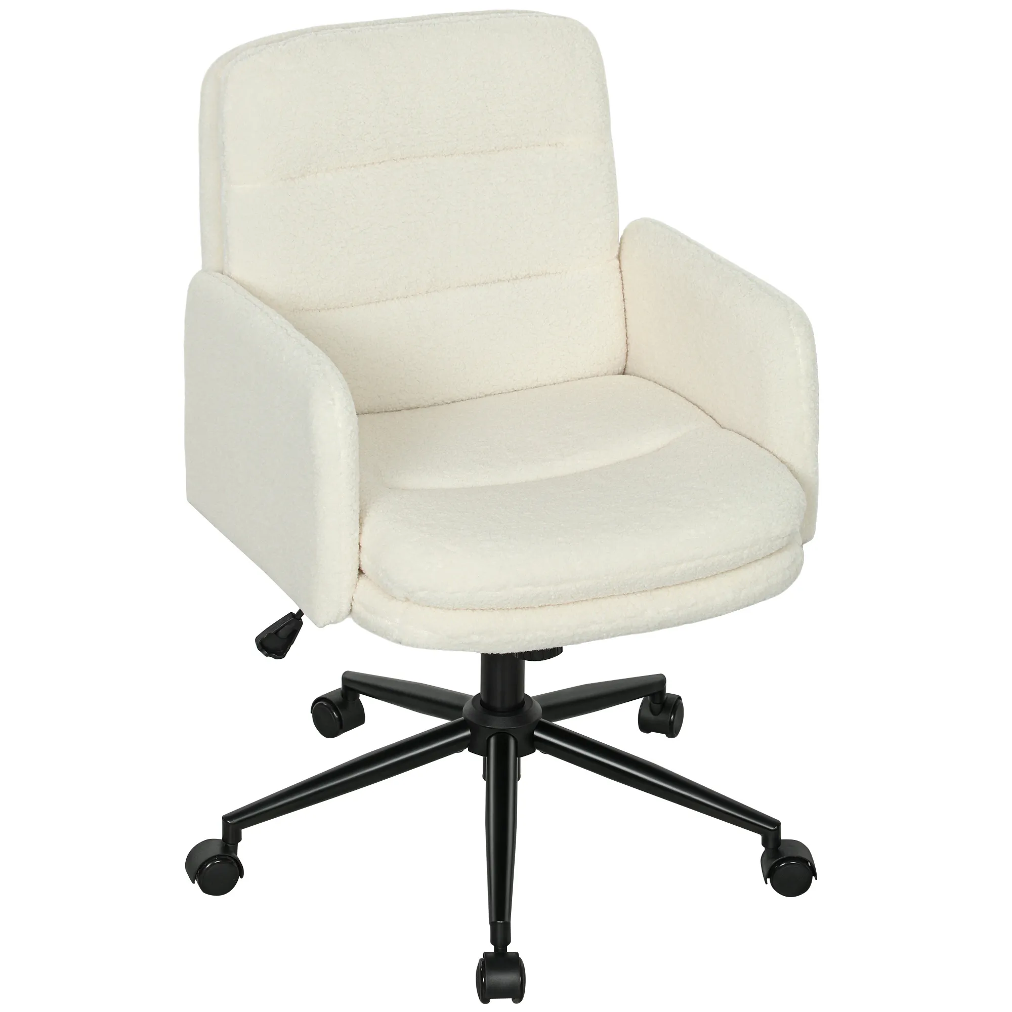 Fahrbarer Bürostuhl mit Stoffbezug, Armlehne, 5 Räder, drehbar, Cremeweiß