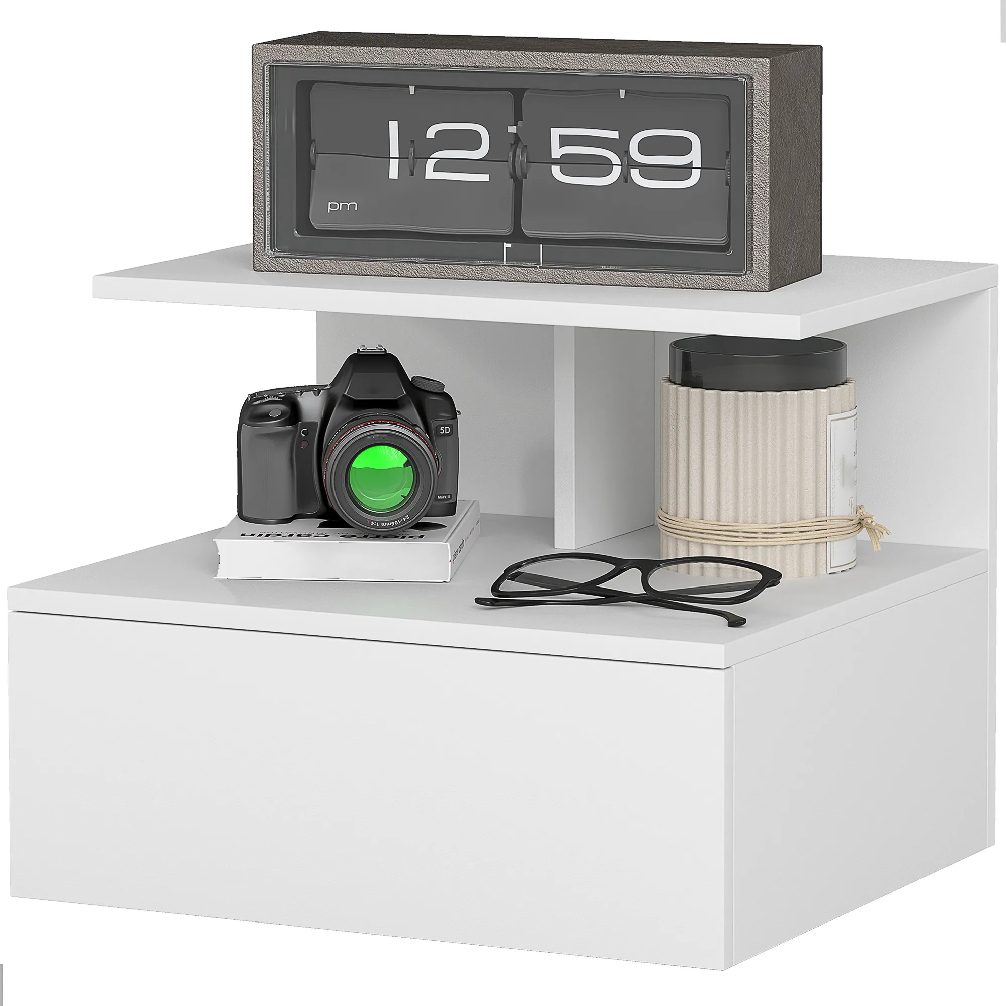 Nachttisch hängend Beistelltisch mit Schublade, offenes Fach Weiß, 39,8 x 35 x 31,6 cm